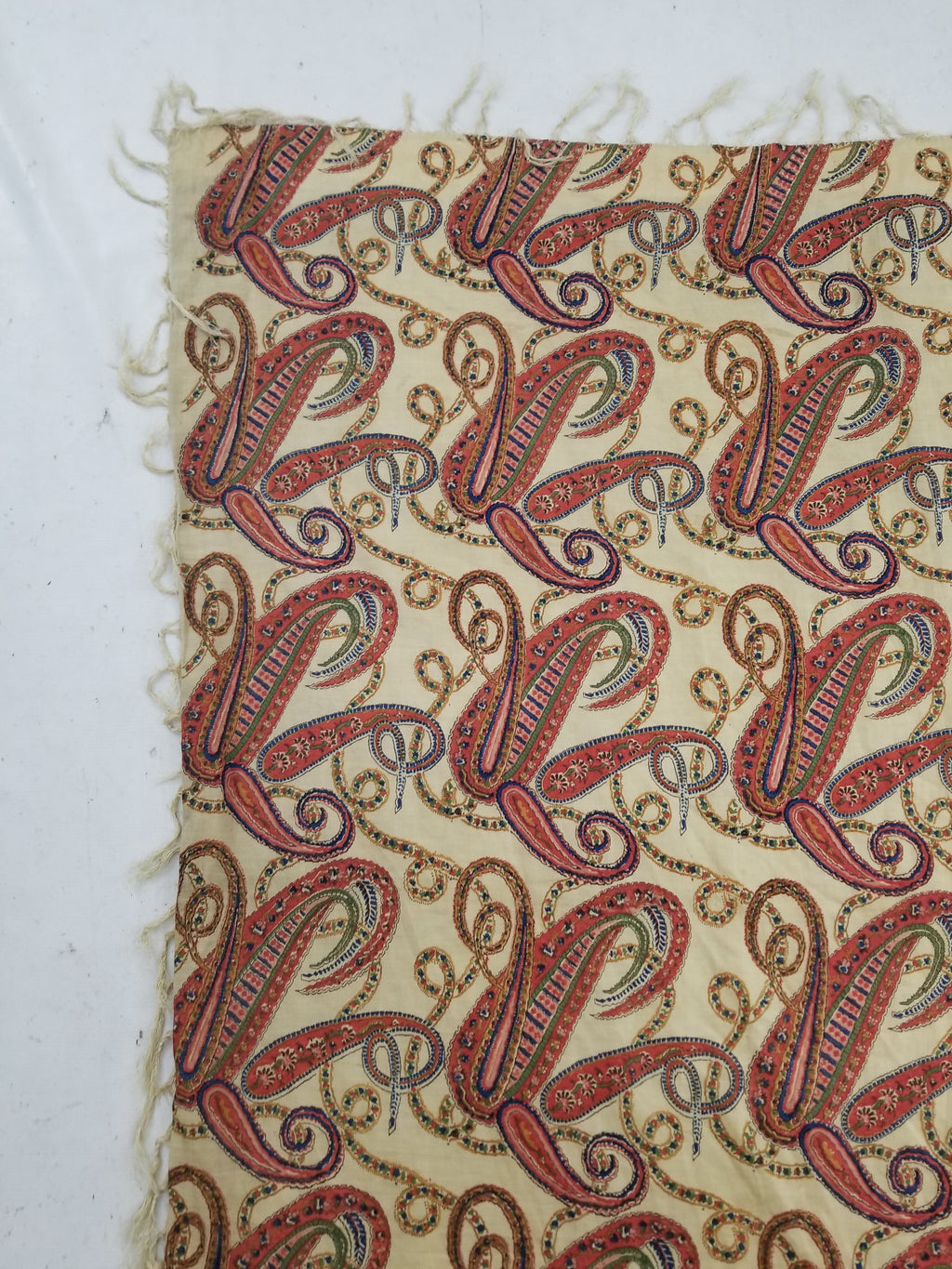 Vintage French Kashmiri Style Paisley Printed Wool Shawl 163x152cm
