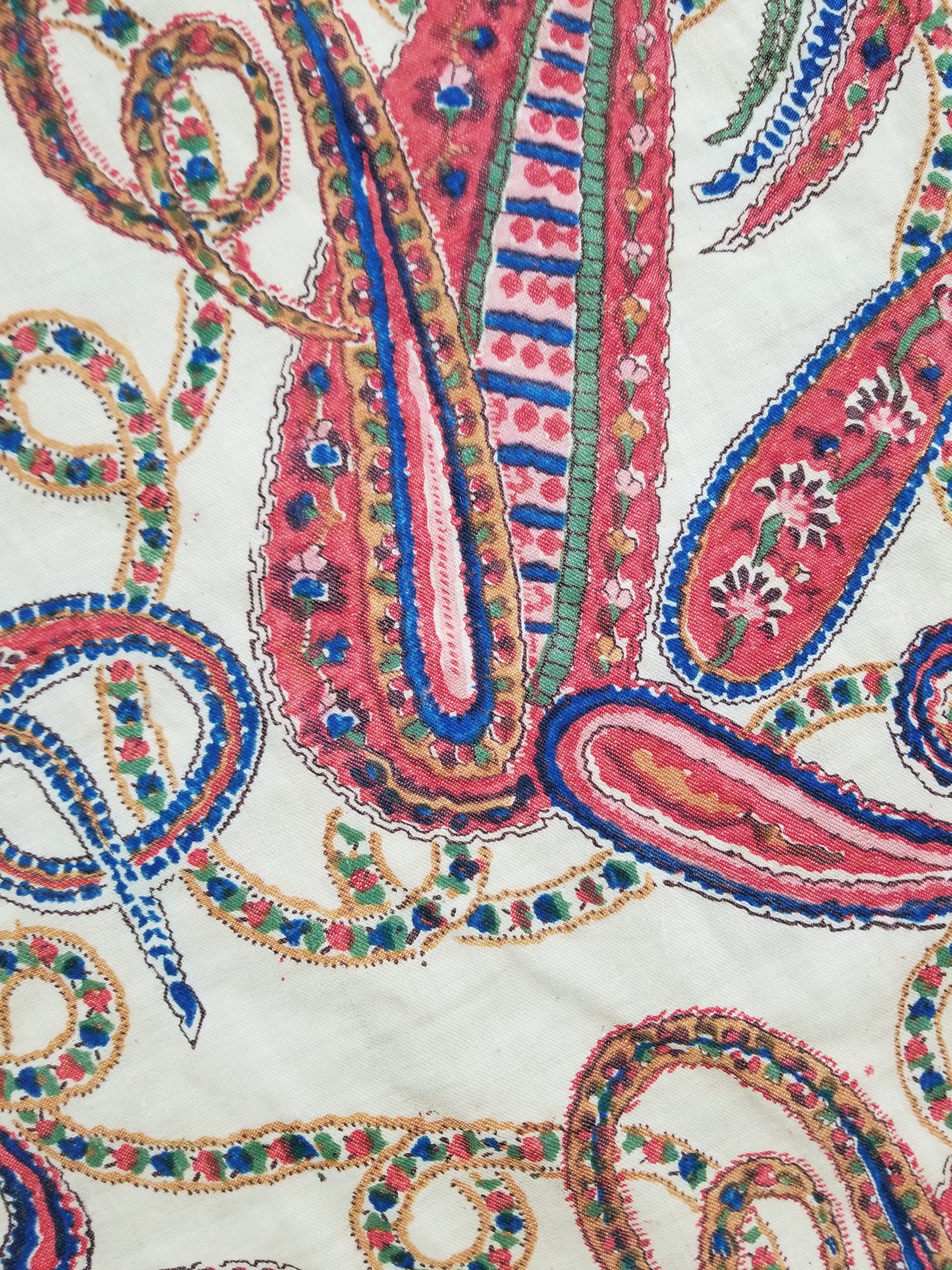 Vintage French Kashmiri Style Paisley Printed Wool Shawl 163x152cm