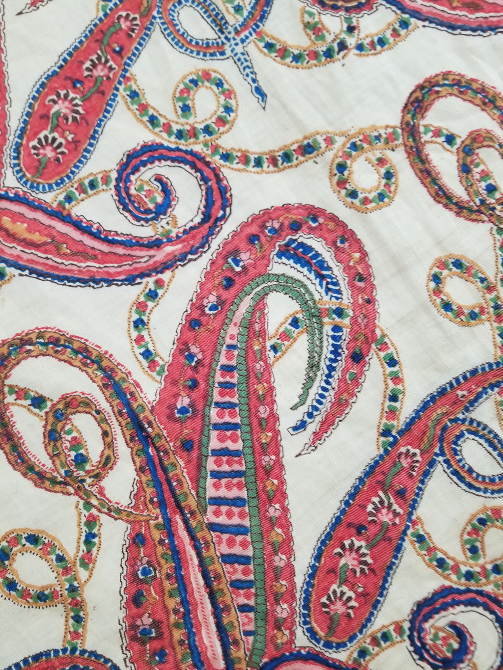 Vintage French Kashmiri Style Paisley Printed Wool Shawl 163x152cm
