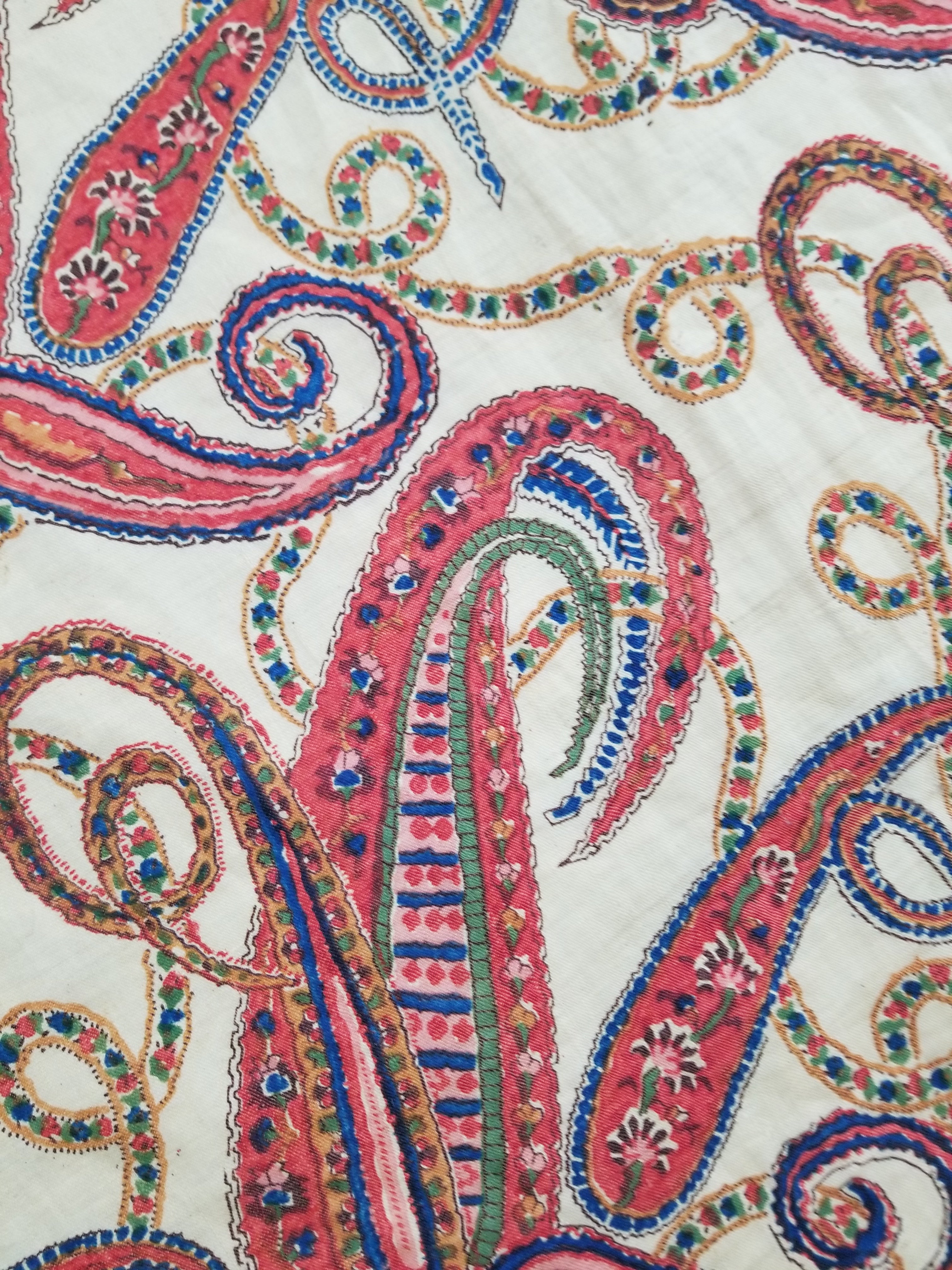 Vintage French Kashmiri Style Paisley Printed Wool Shawl 163x152cm