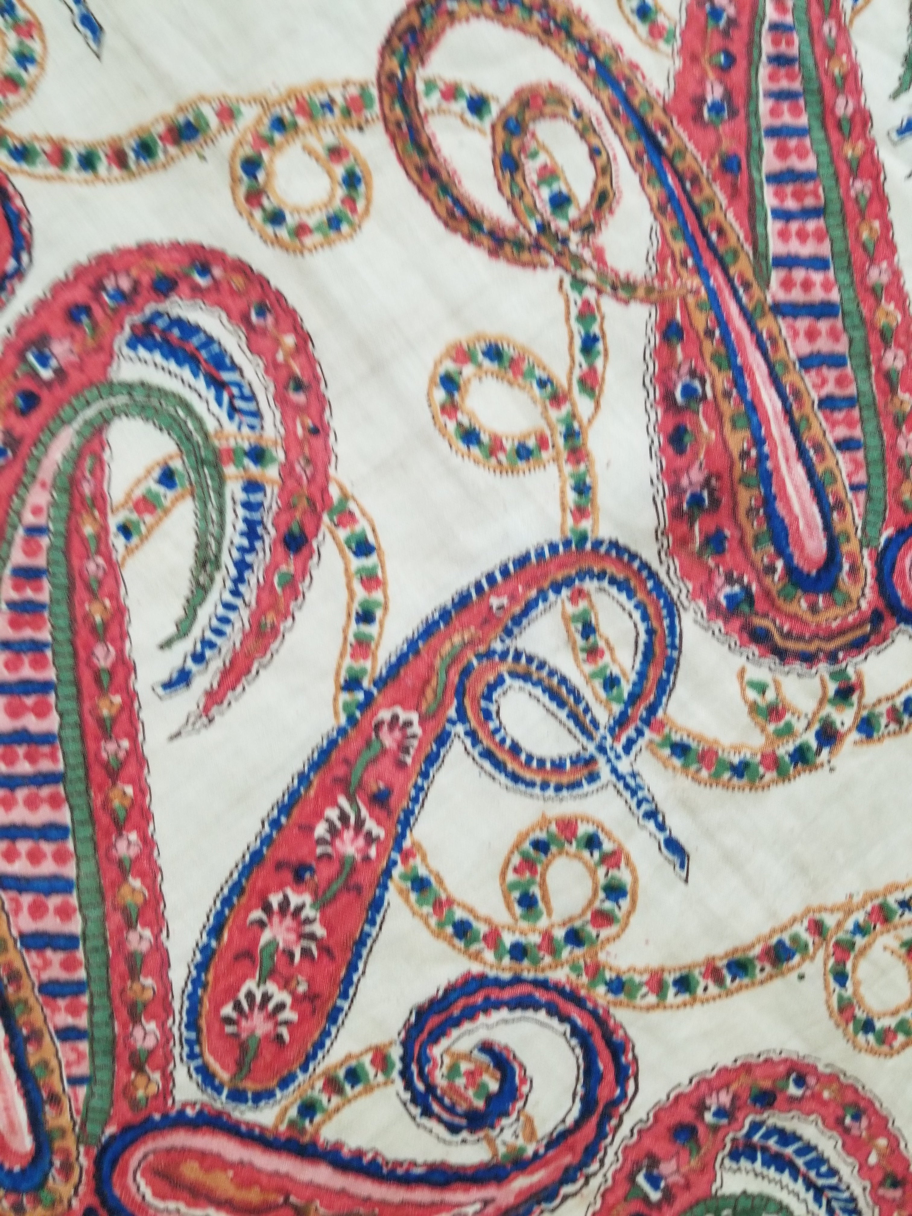 Vintage French Kashmiri Style Paisley Printed Wool Shawl 163x152cm