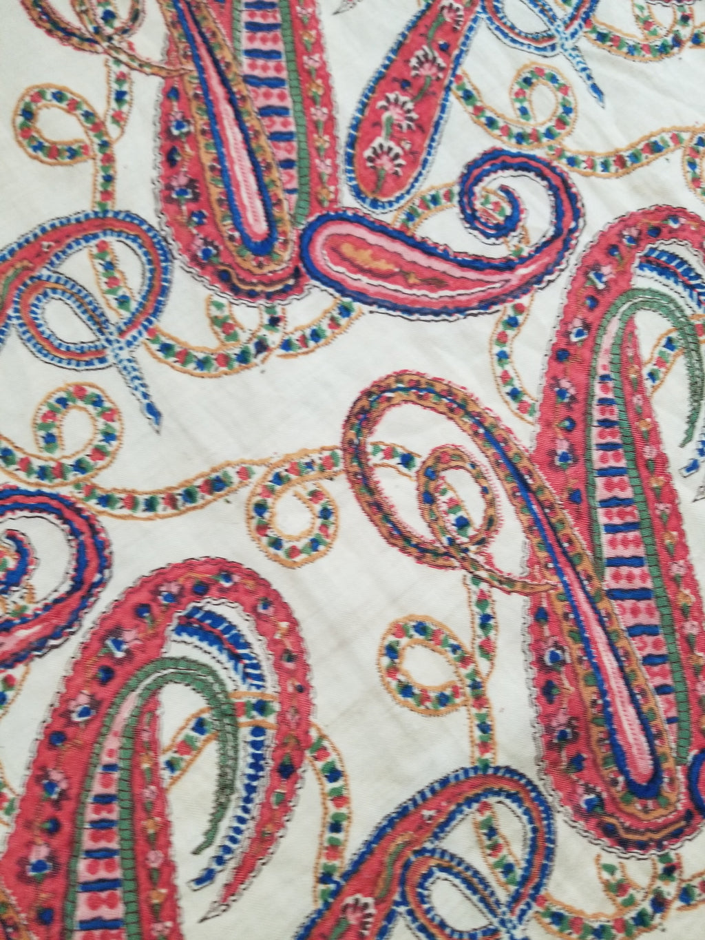 Vintage French Kashmiri Style Paisley Printed Wool Shawl 163x152cm