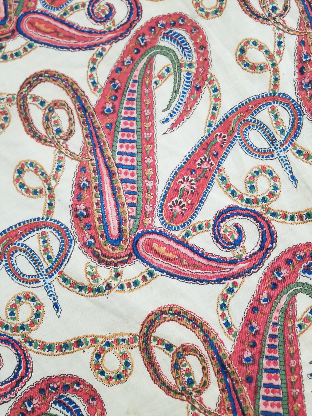 Vintage French Kashmiri Style Paisley Printed Wool Shawl 163x152cm