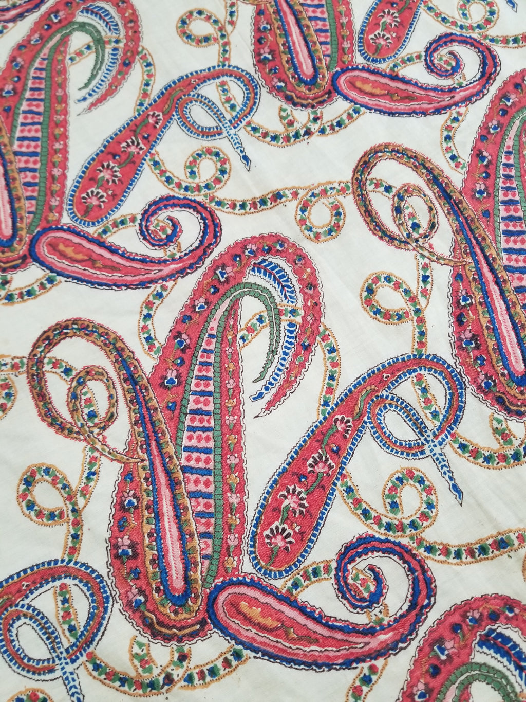 Vintage French Kashmiri Style Paisley Printed Wool Shawl 163x152cm