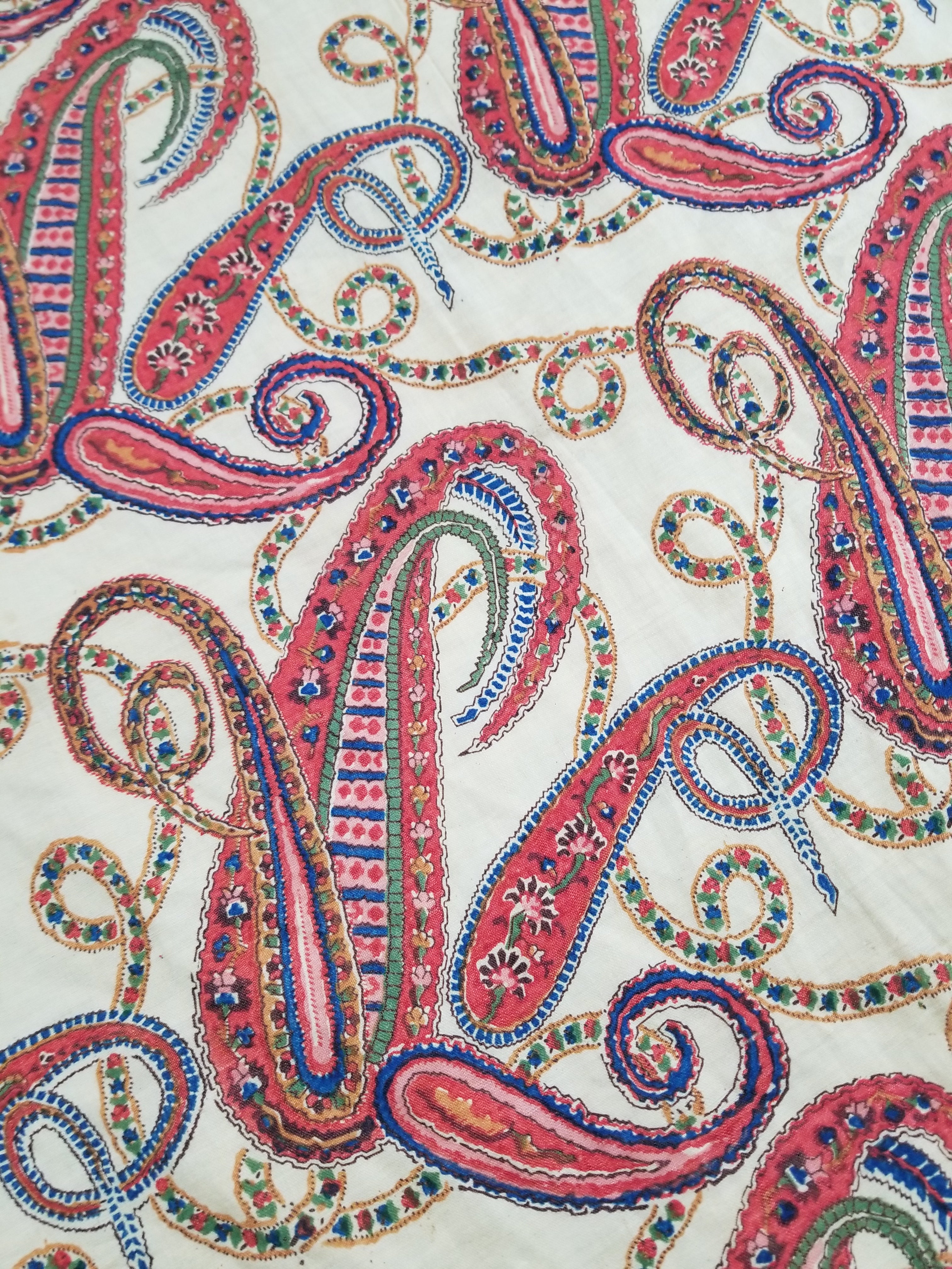 Vintage French Kashmiri Style Paisley Printed Wool Shawl 163x152cm