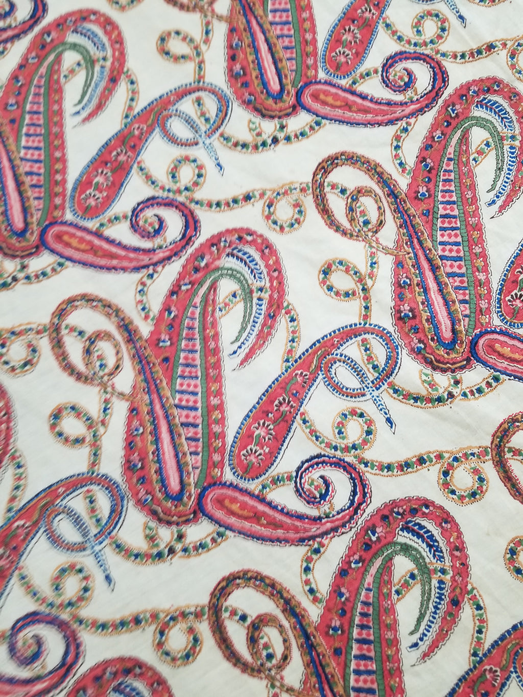 Vintage French Kashmiri Style Paisley Printed Wool Shawl 163x152cm