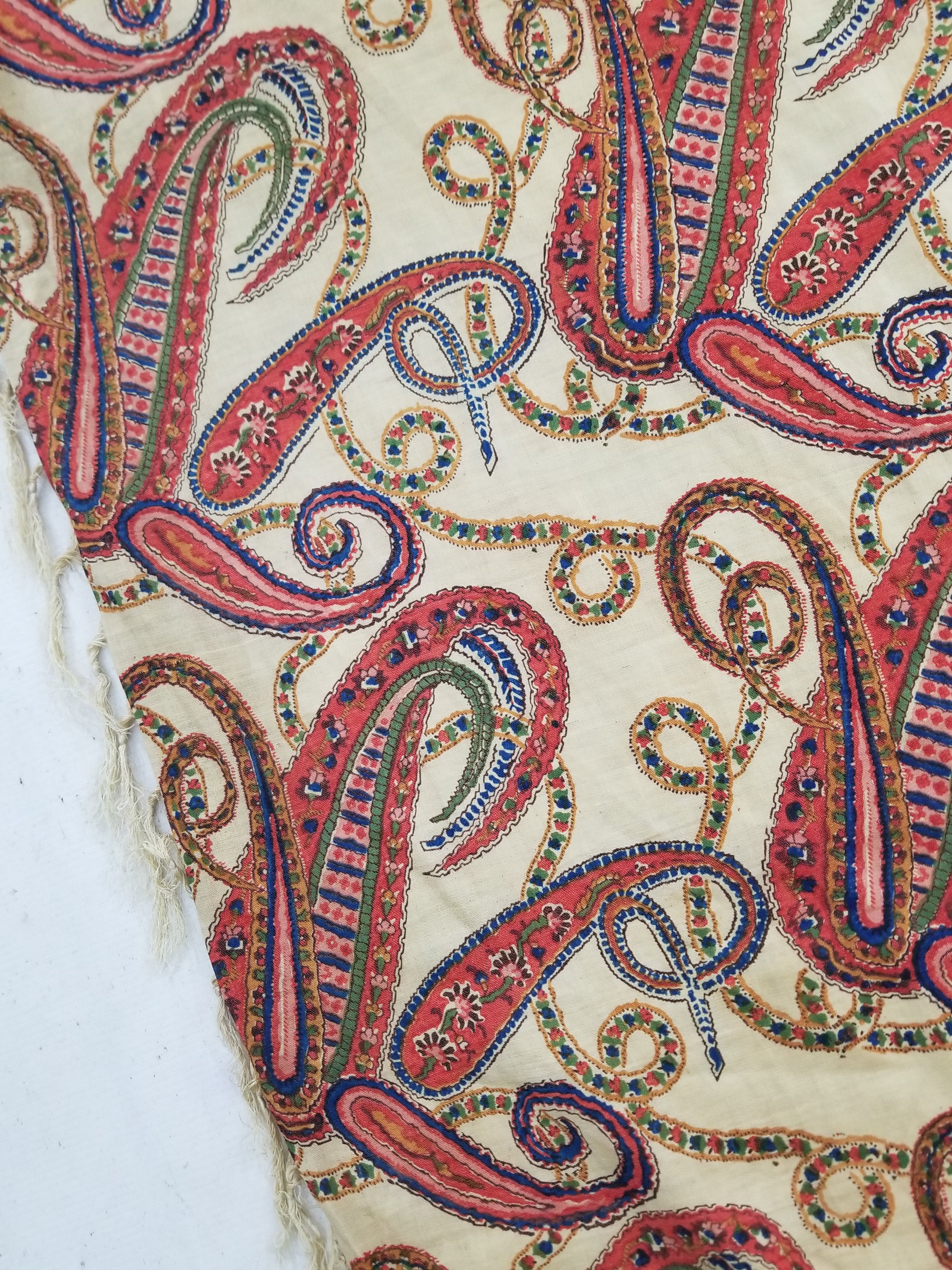 Vintage French Kashmiri Style Paisley Printed Wool Shawl 163x152cm