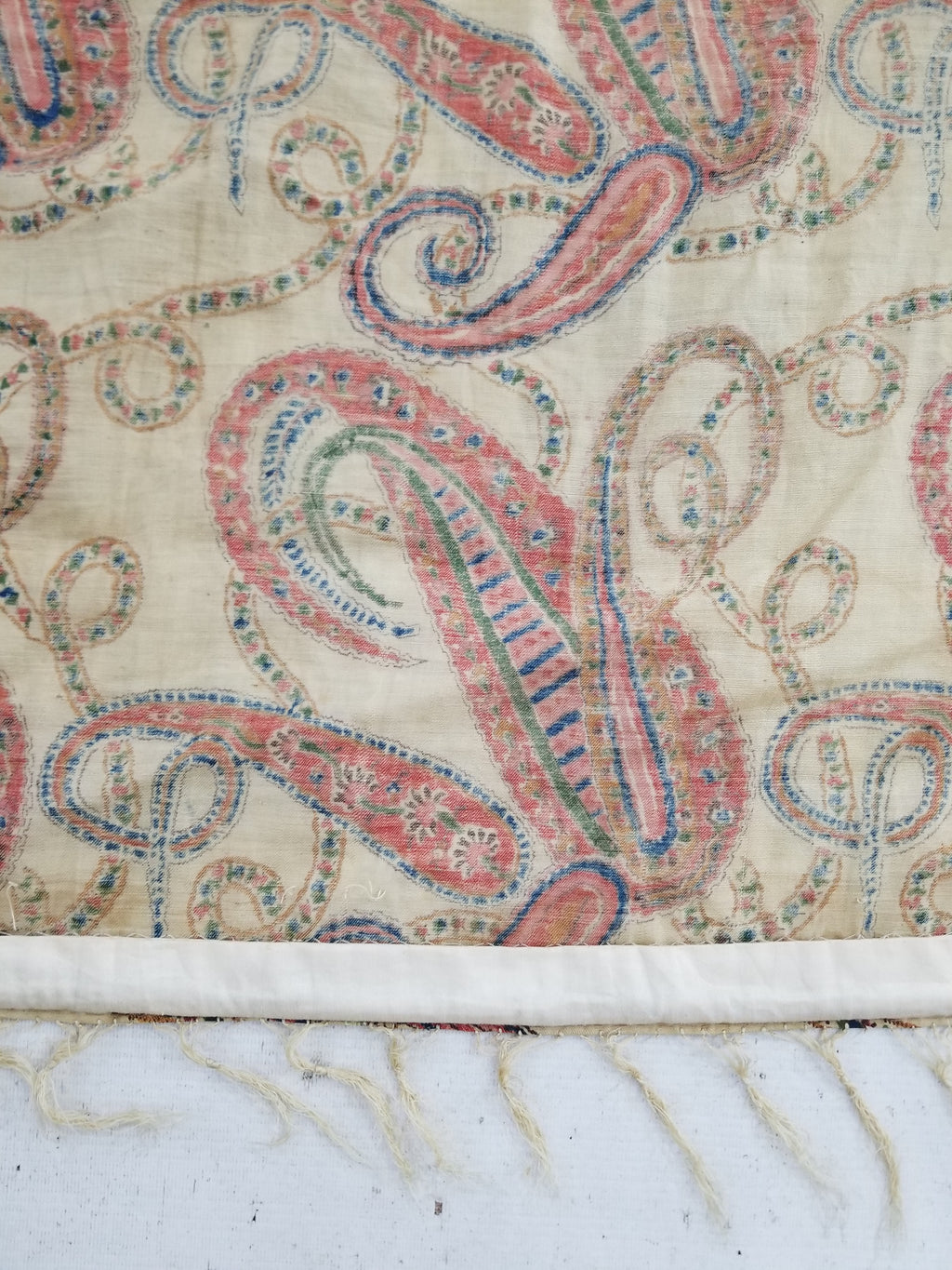 Vintage French Kashmiri Style Paisley Printed Wool Shawl 163x152cm