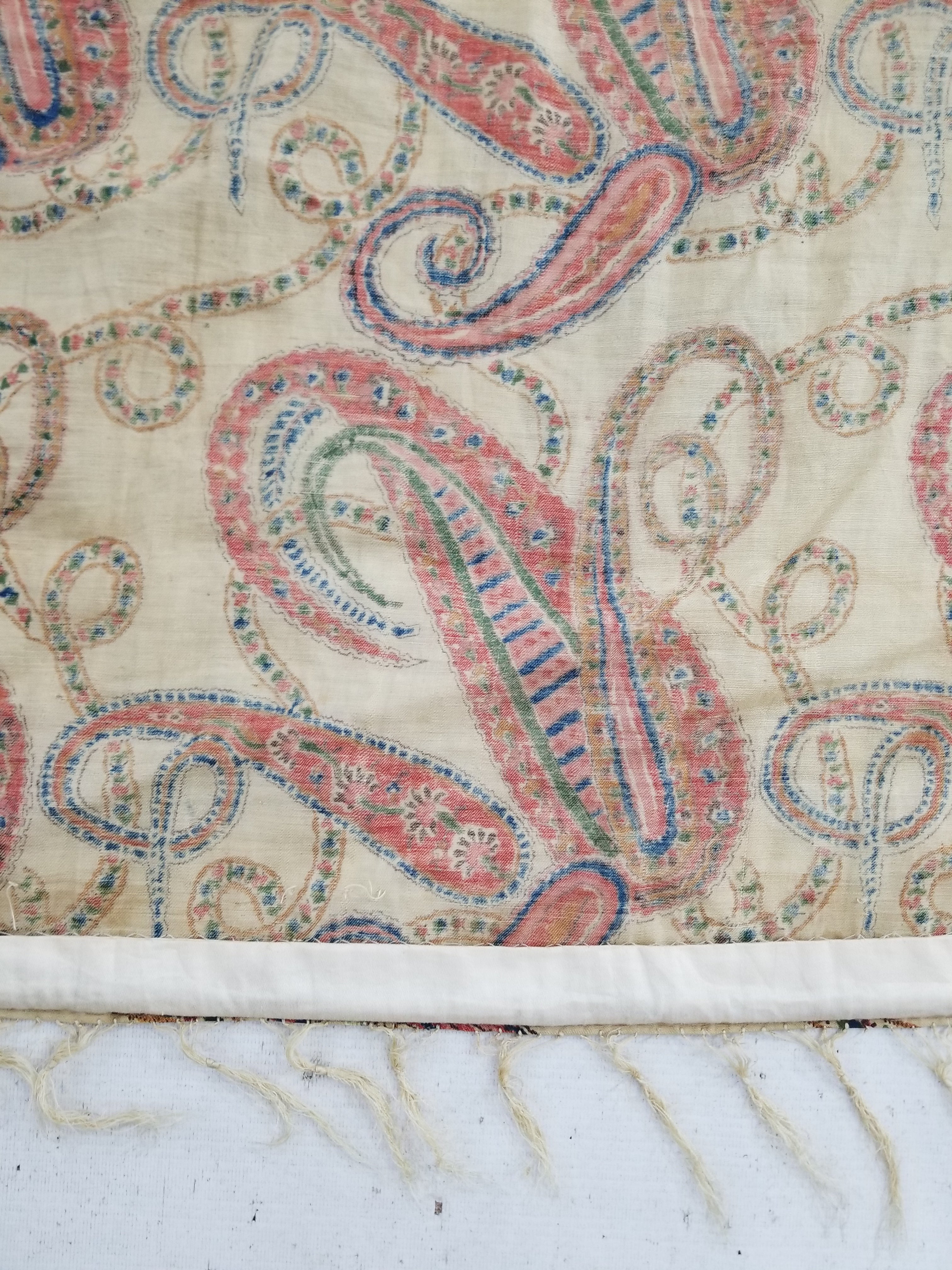 Vintage French Kashmiri Style Paisley Printed Wool Shawl 163x152cm