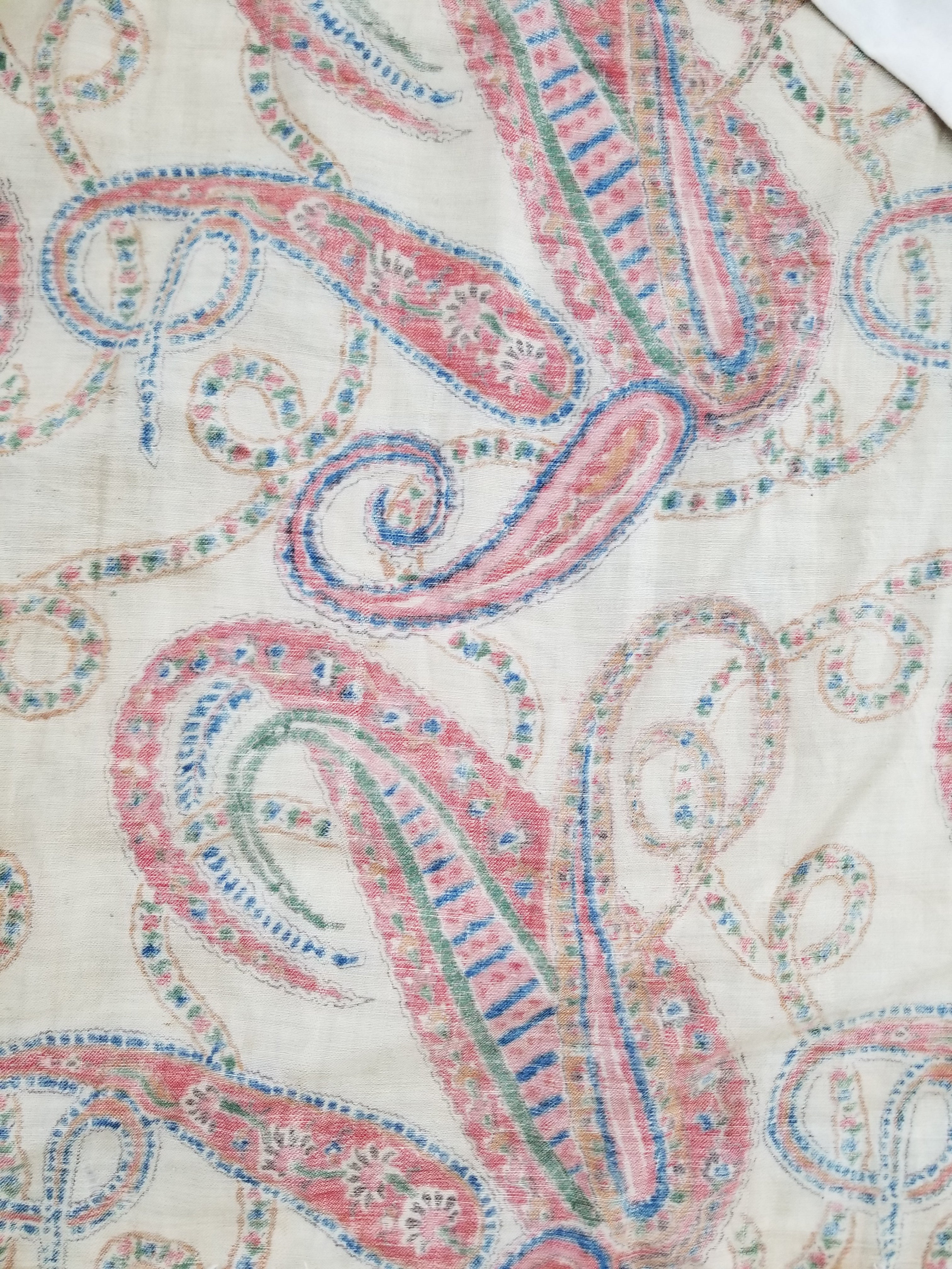 Vintage French Kashmiri Style Paisley Printed Wool Shawl 163x152cm
