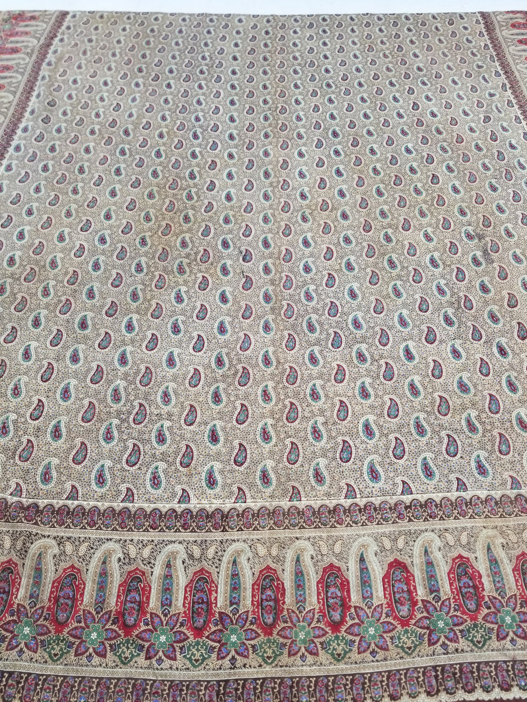 Vintage French Kashmiri Paisley Printed Wool Shawl 163x152cm