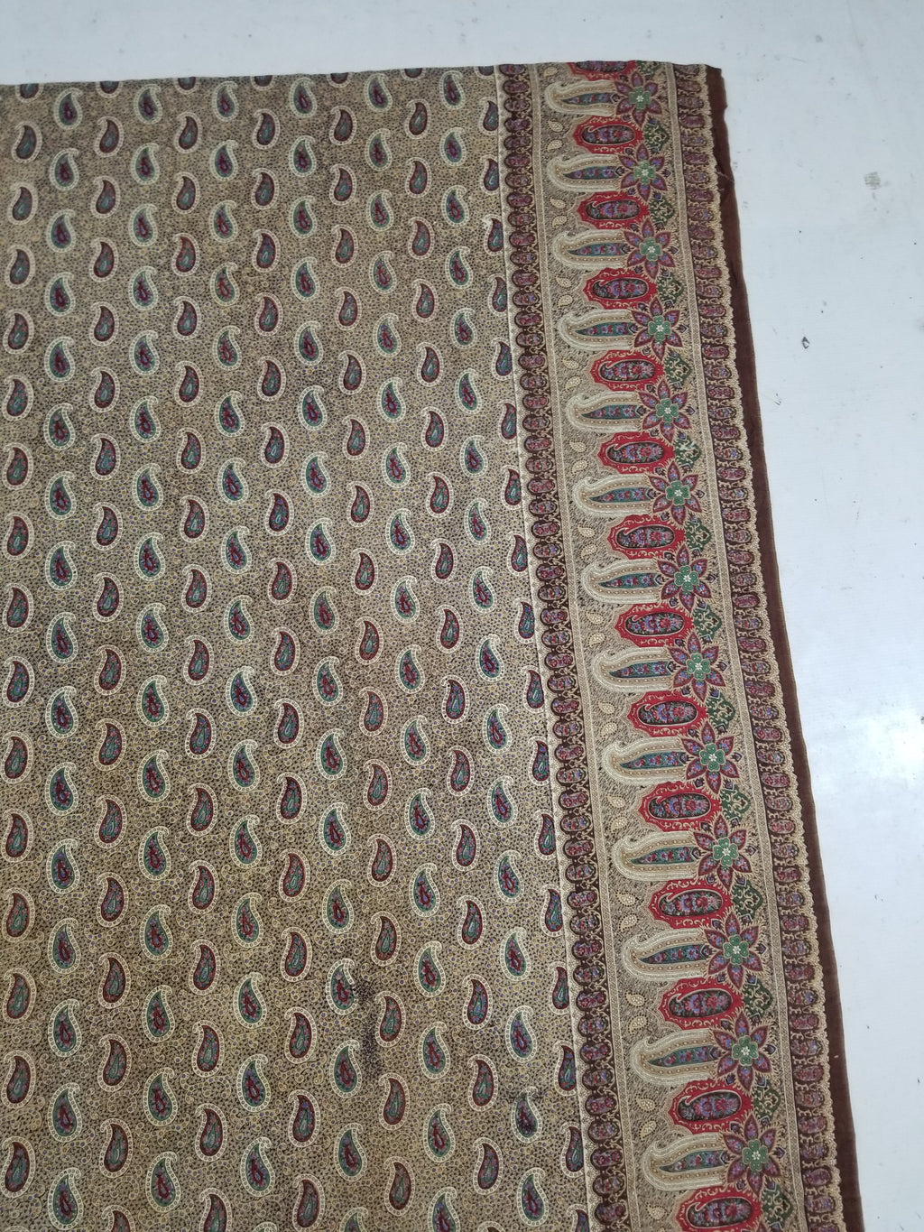 Vintage French Kashmiri Paisley Printed Wool Shawl 163x152cm