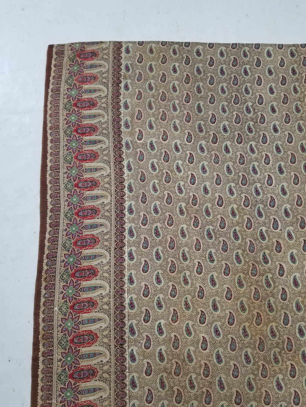 Vintage French Kashmiri Paisley Printed Wool Shawl 163x152cm