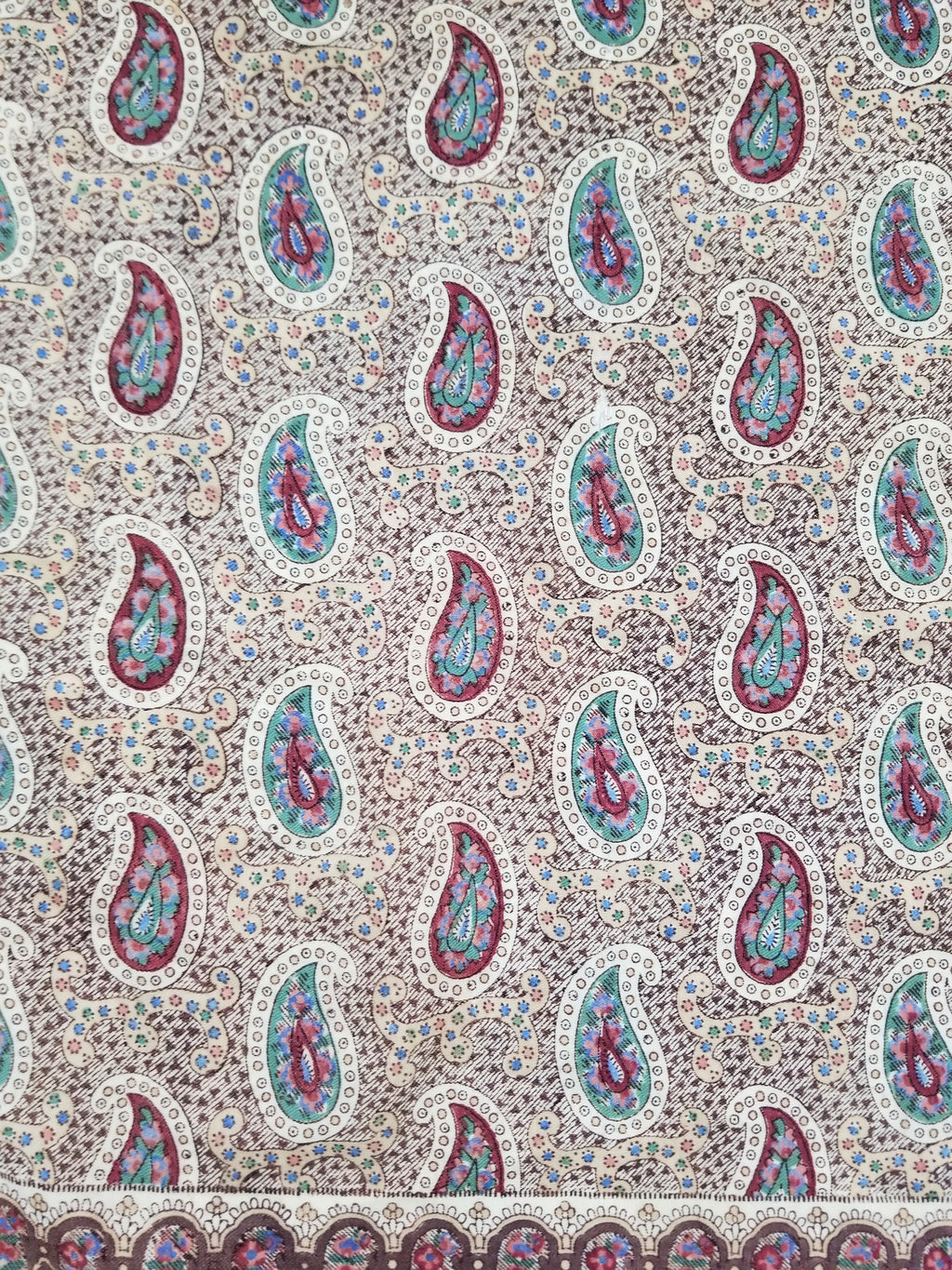 Vintage French Kashmiri Paisley Printed Wool Shawl 163x152cm