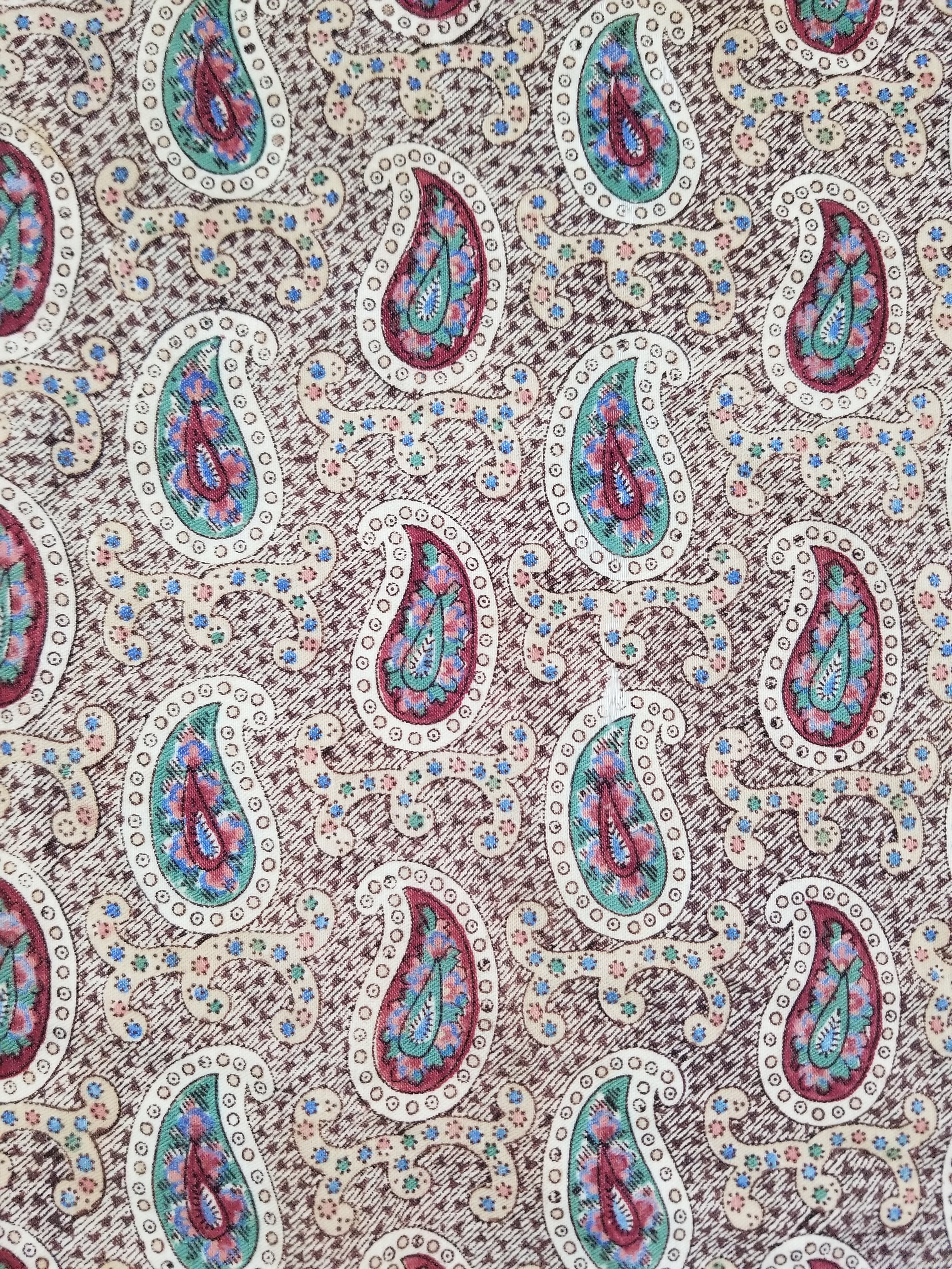 Vintage French Kashmiri Paisley Printed Wool Shawl 163x152cm