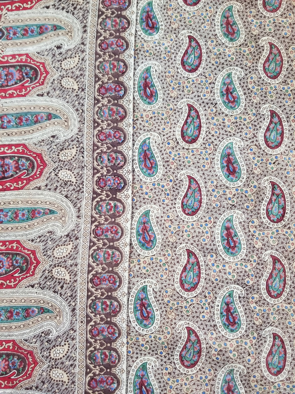 Vintage French Kashmiri Paisley Printed Wool Shawl 163x152cm