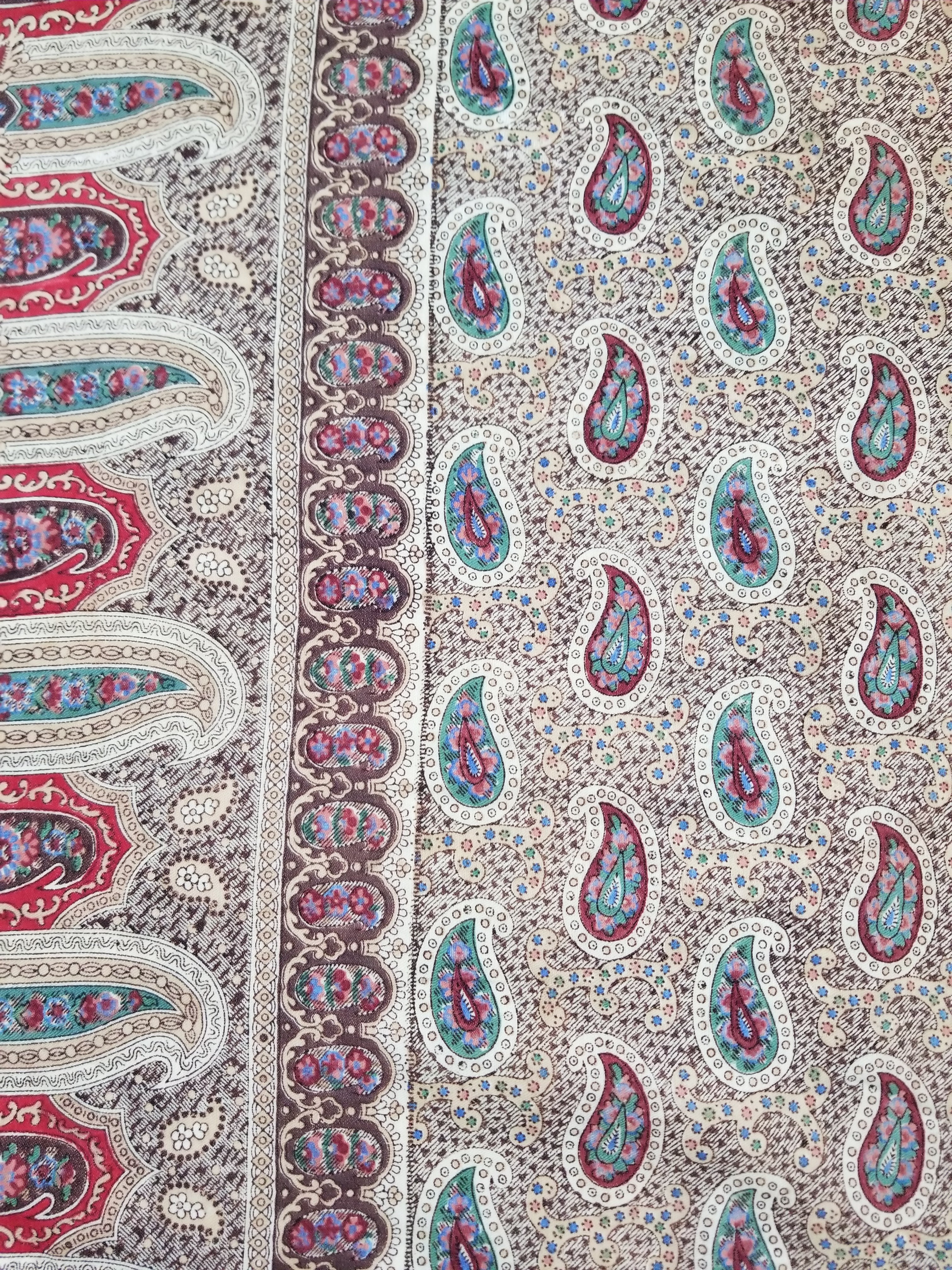 Vintage French Kashmiri Paisley Printed Wool Shawl 163x152cm