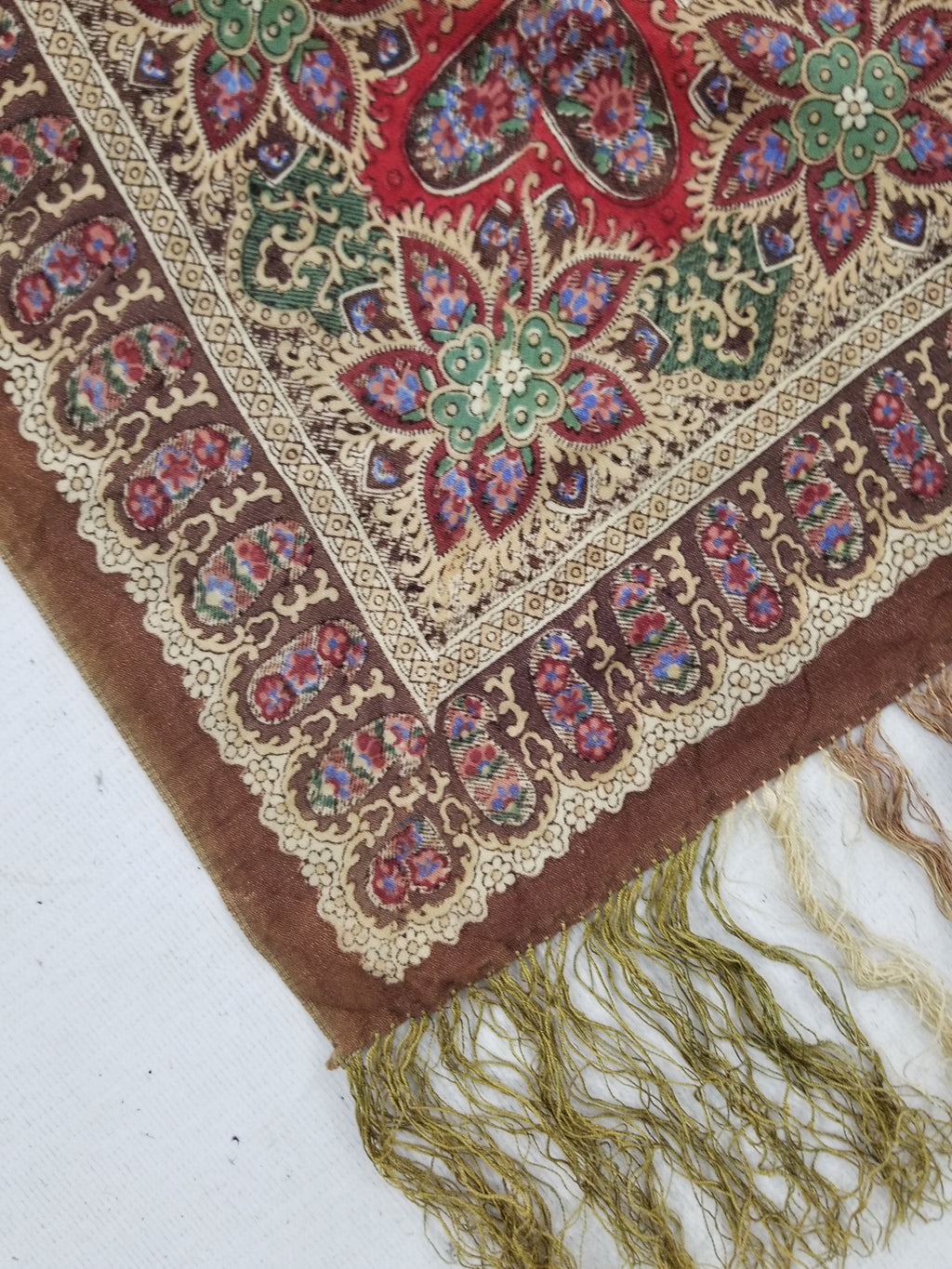 Vintage French Kashmiri Paisley Printed Wool Shawl 163x152cm