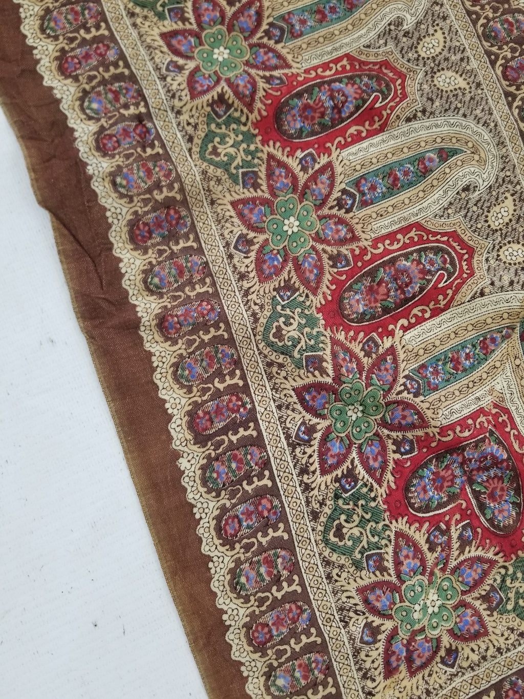 Vintage French Kashmiri Paisley Printed Wool Shawl 163x152cm