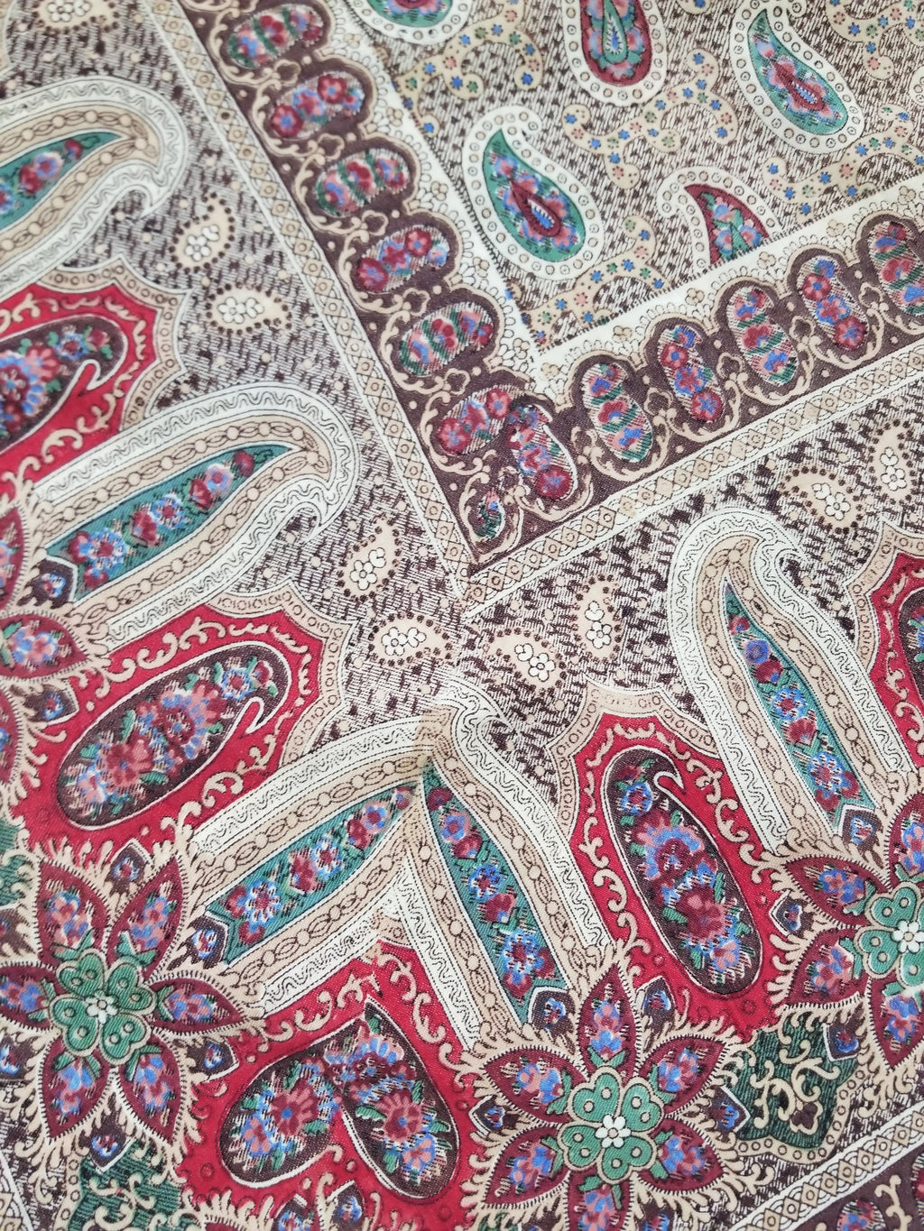 Vintage French Kashmiri Paisley Printed Wool Shawl 163x152cm