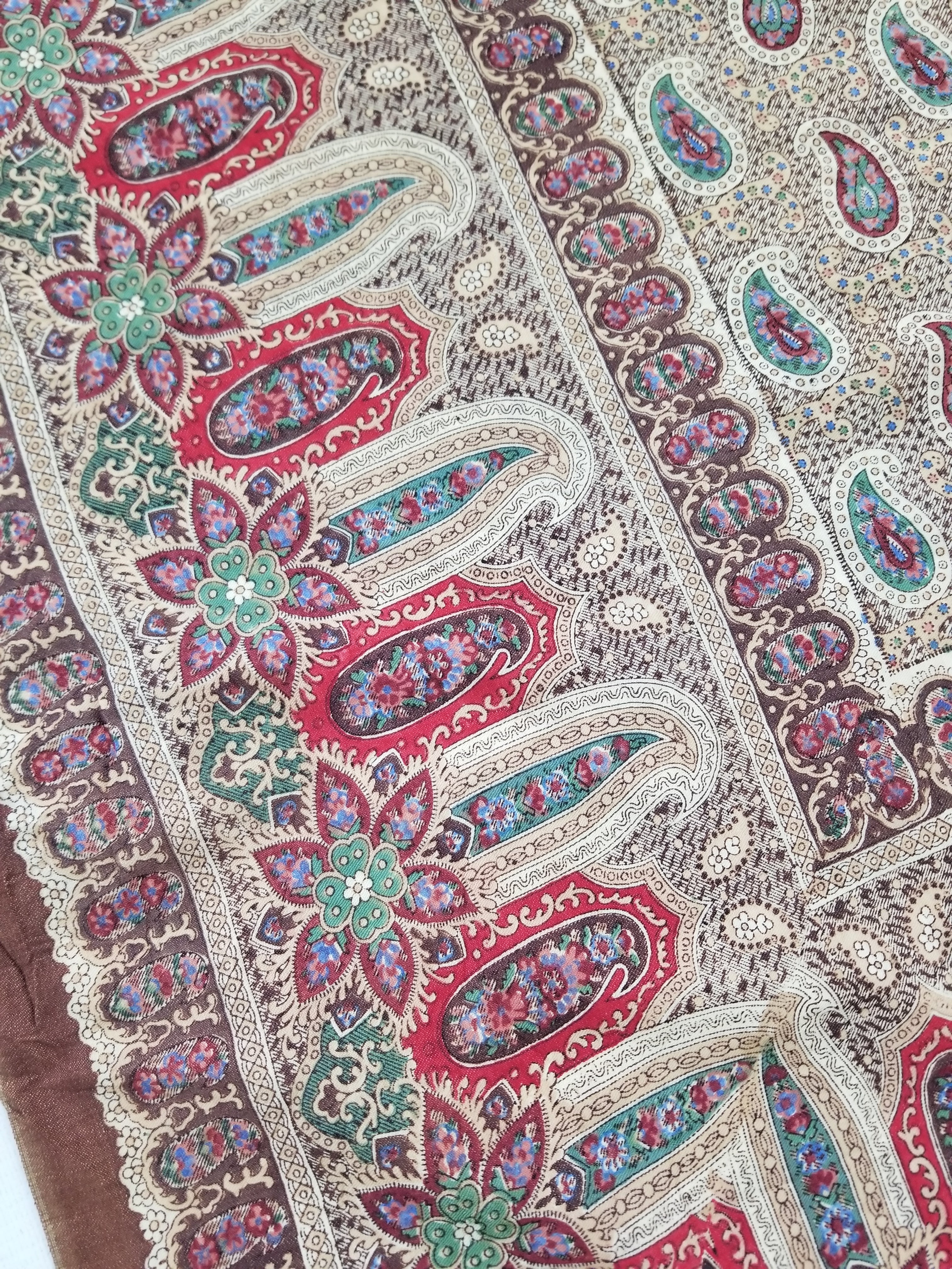 Vintage French Kashmiri Paisley Printed Wool Shawl 163x152cm