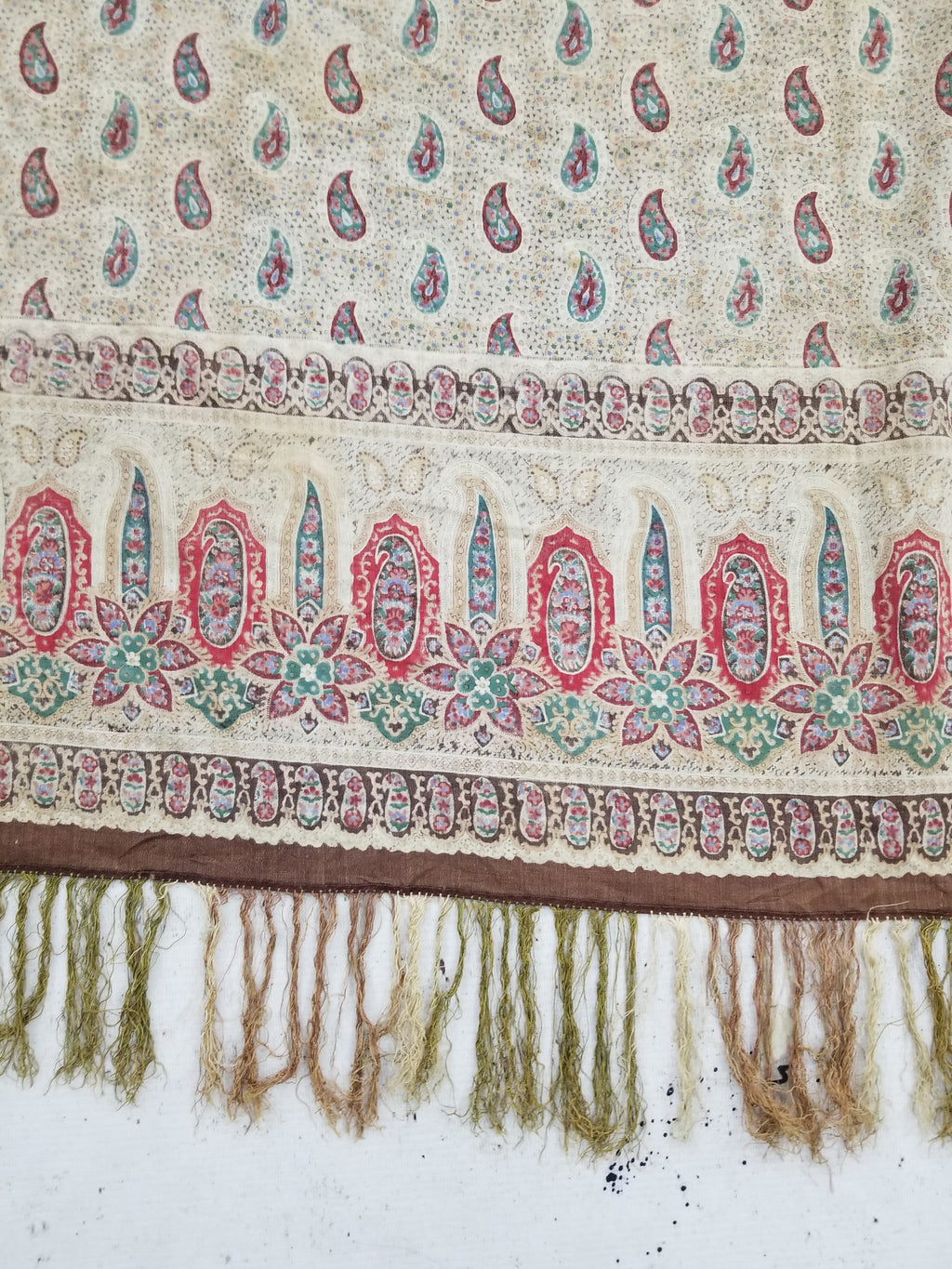 Vintage French Kashmiri Paisley Printed Wool Shawl 163x152cm