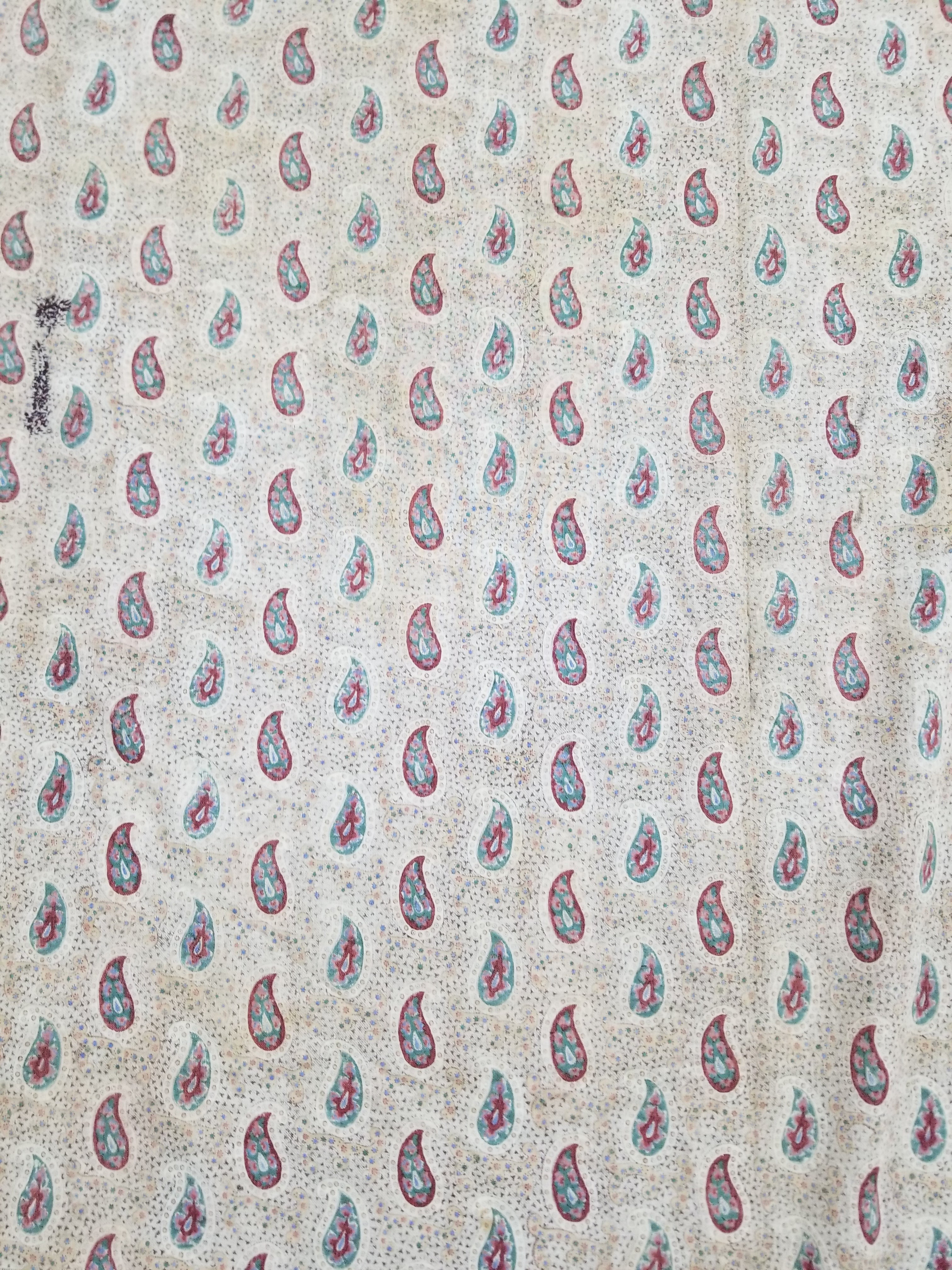 Vintage French Kashmiri Paisley Printed Wool Shawl 163x152cm