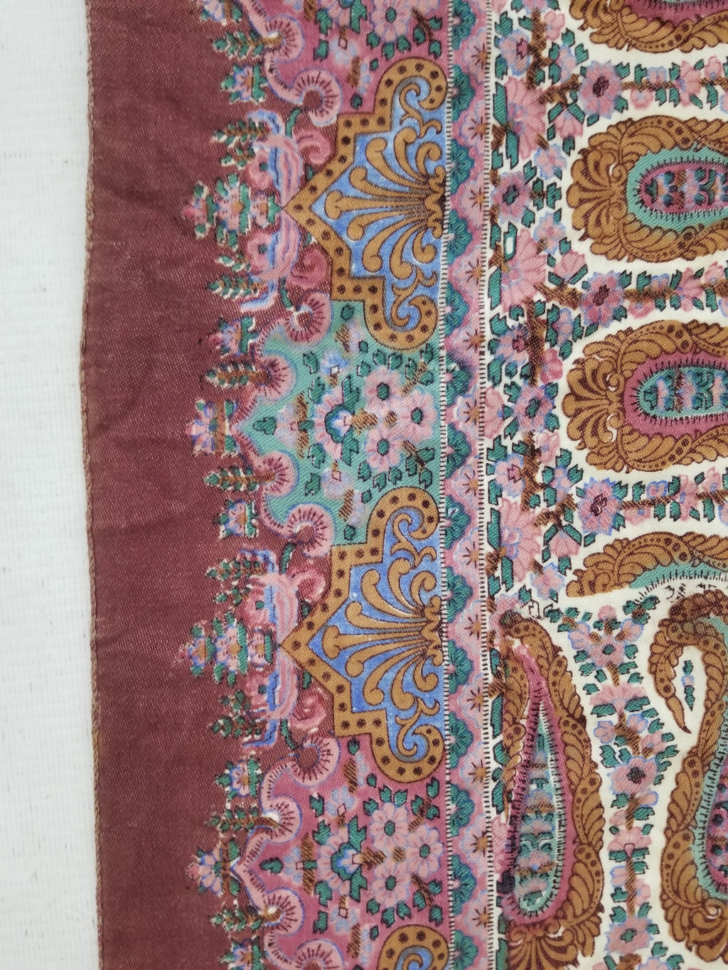 Antique Traditional Kashmiri Paisley Printed Wool Shawl 313x157cm