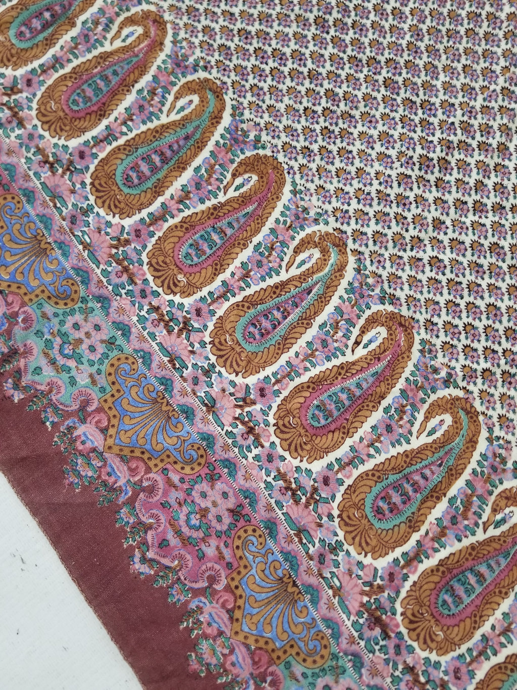 Antique Traditional Kashmiri Paisley Printed Wool Shawl 313x157cm