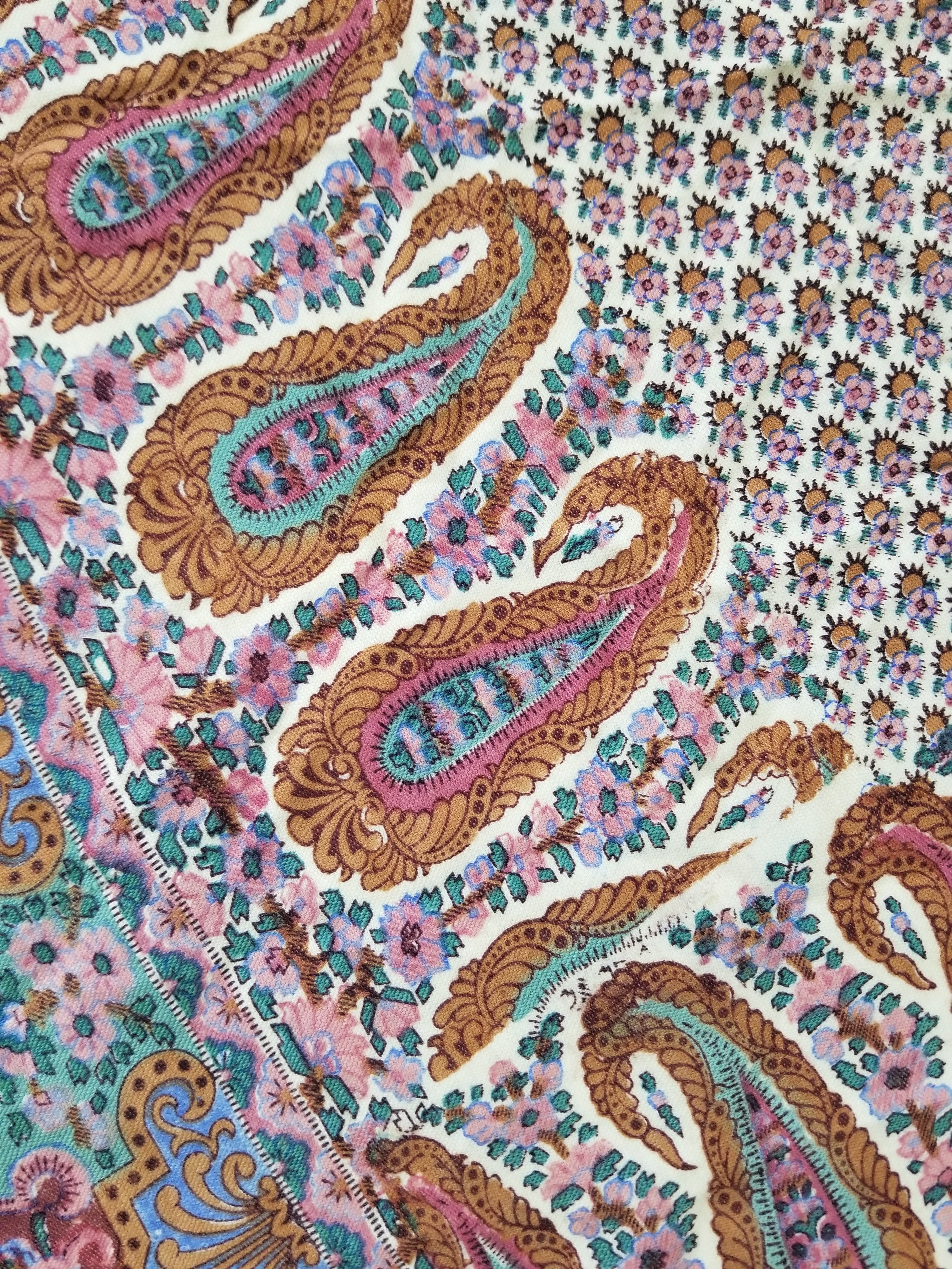 Antique Traditional Kashmiri Paisley Printed Wool Shawl 313x157cm