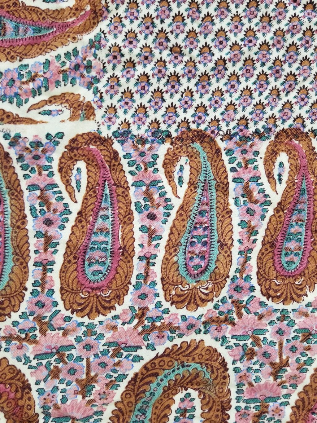 Antique Traditional Kashmiri Paisley Printed Wool Shawl 313x157cm