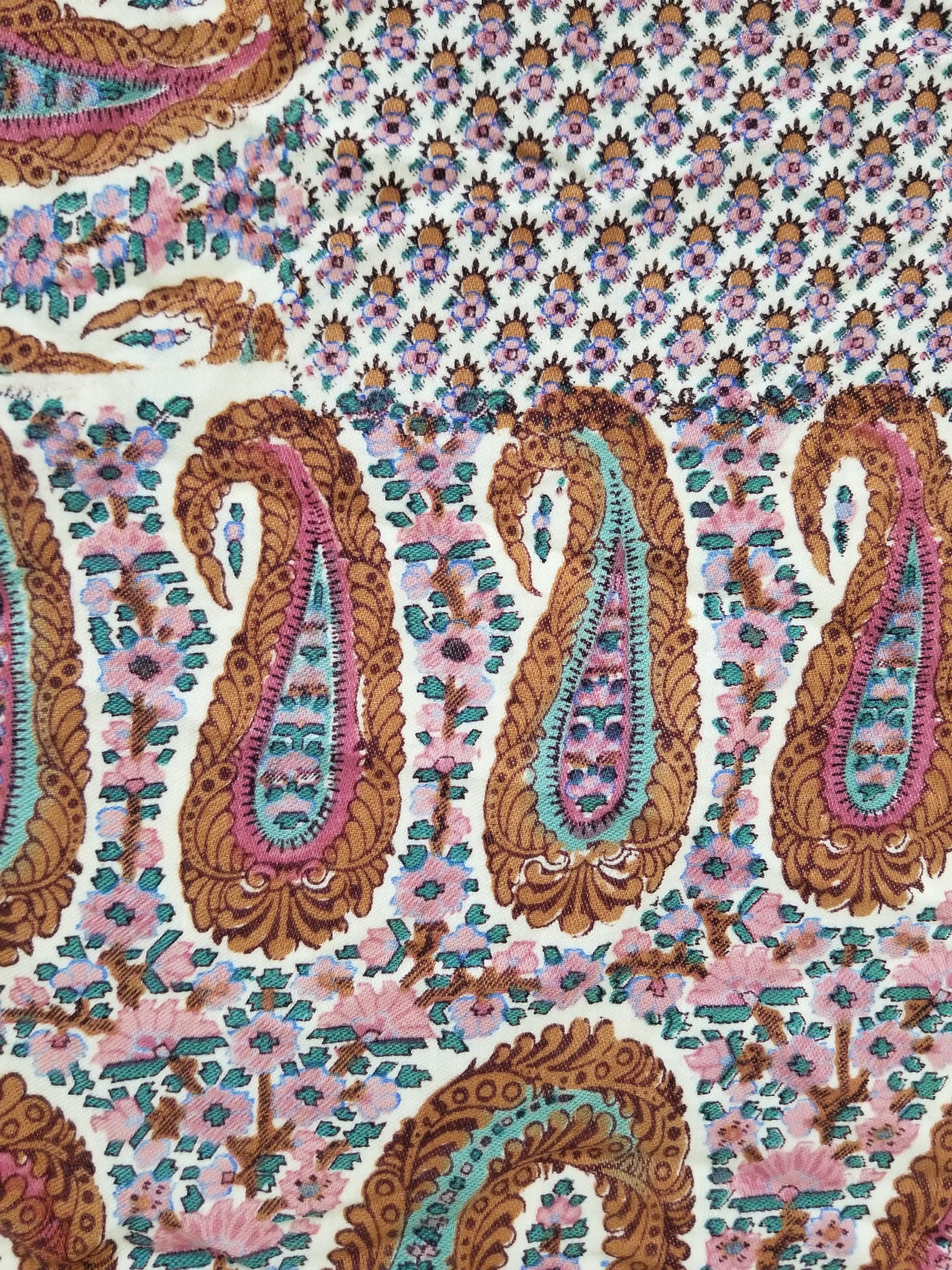 Antique Traditional Kashmiri Paisley Printed Wool Shawl 313x157cm