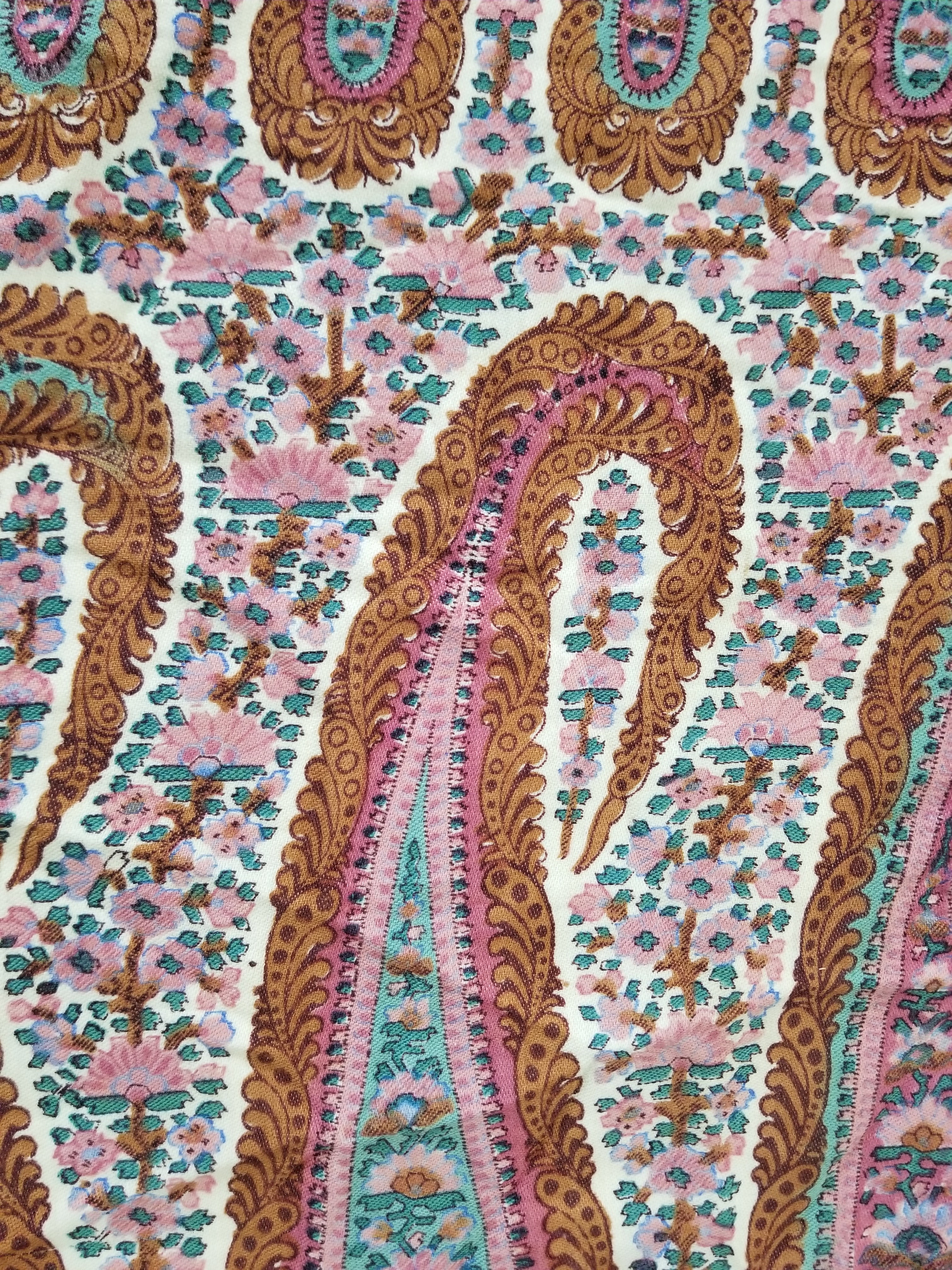 Antique Traditional Kashmiri Paisley Printed Wool Shawl 313x157cm