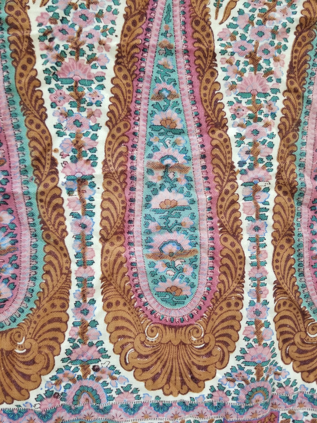 Antique Traditional Kashmiri Paisley Printed Wool Shawl 313x157cm