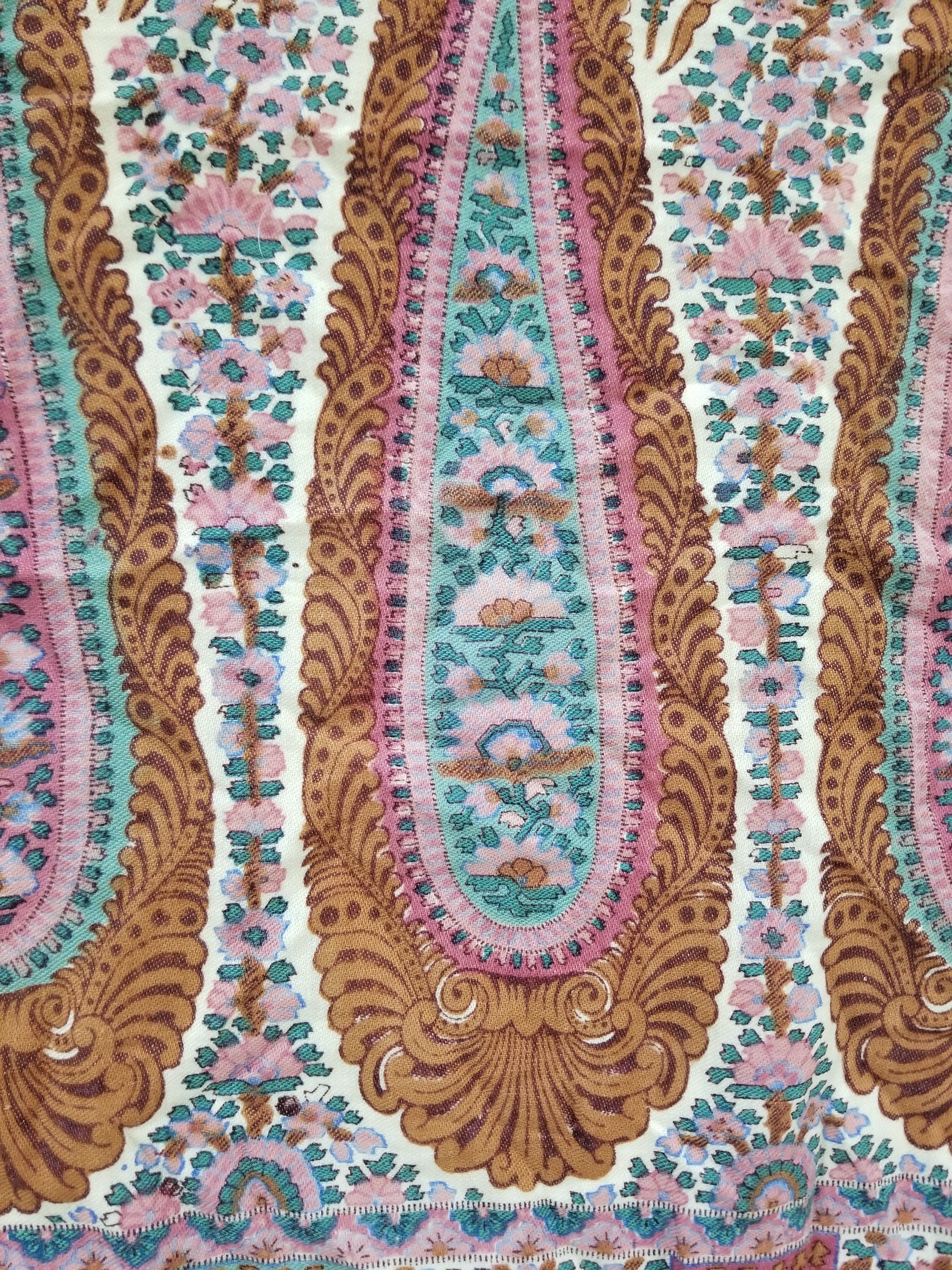 Antique Traditional Kashmiri Paisley Printed Wool Shawl 313x157cm