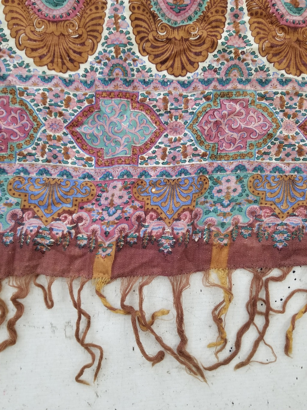 Antique Traditional Kashmiri Paisley Printed Wool Shawl 313x157cm