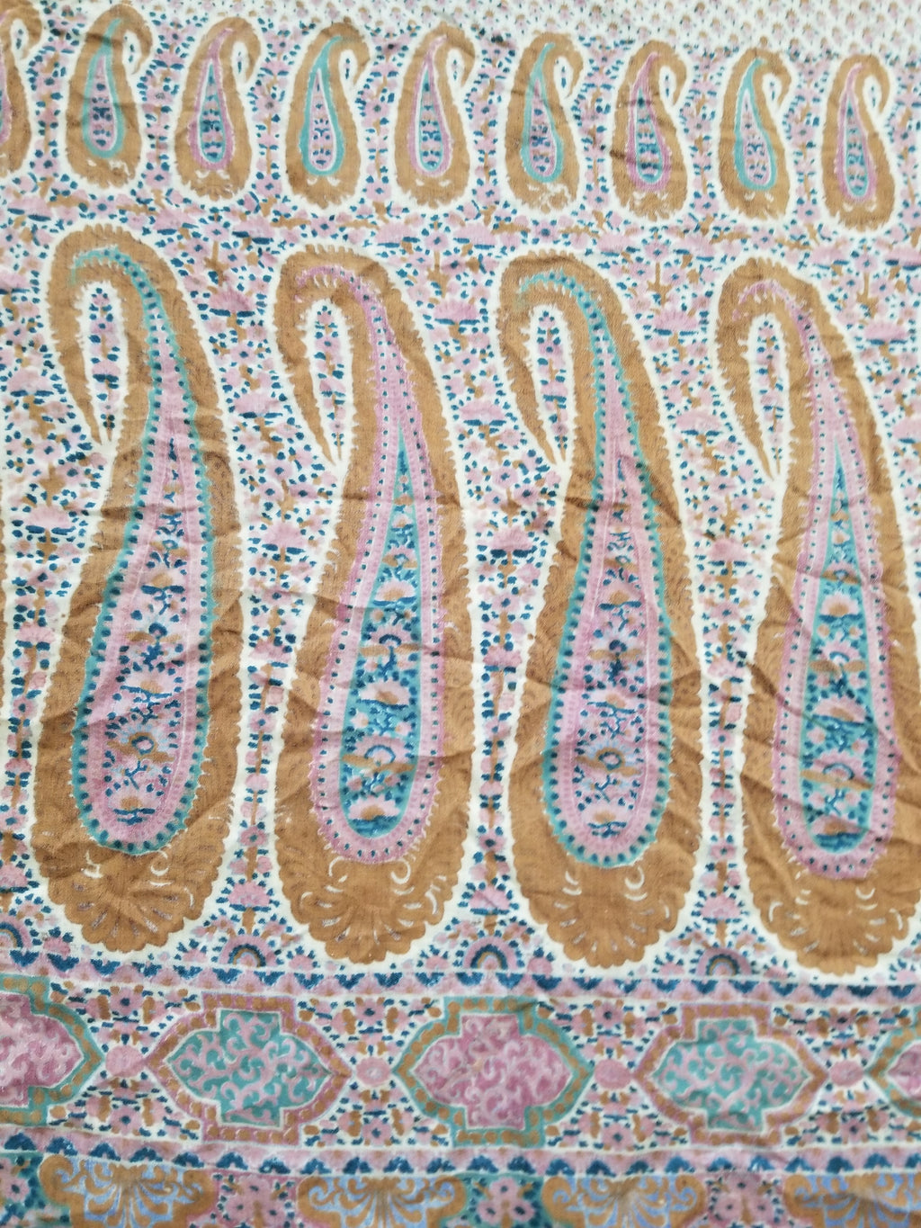 Antique Traditional Kashmiri Paisley Printed Wool Shawl 313x157cm