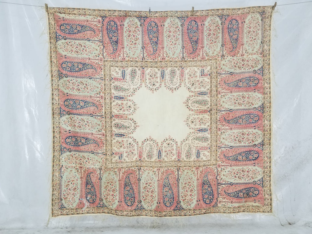 Vintage Traditional Kashmiri Paisley Printed Wool Shawl 164x153cm