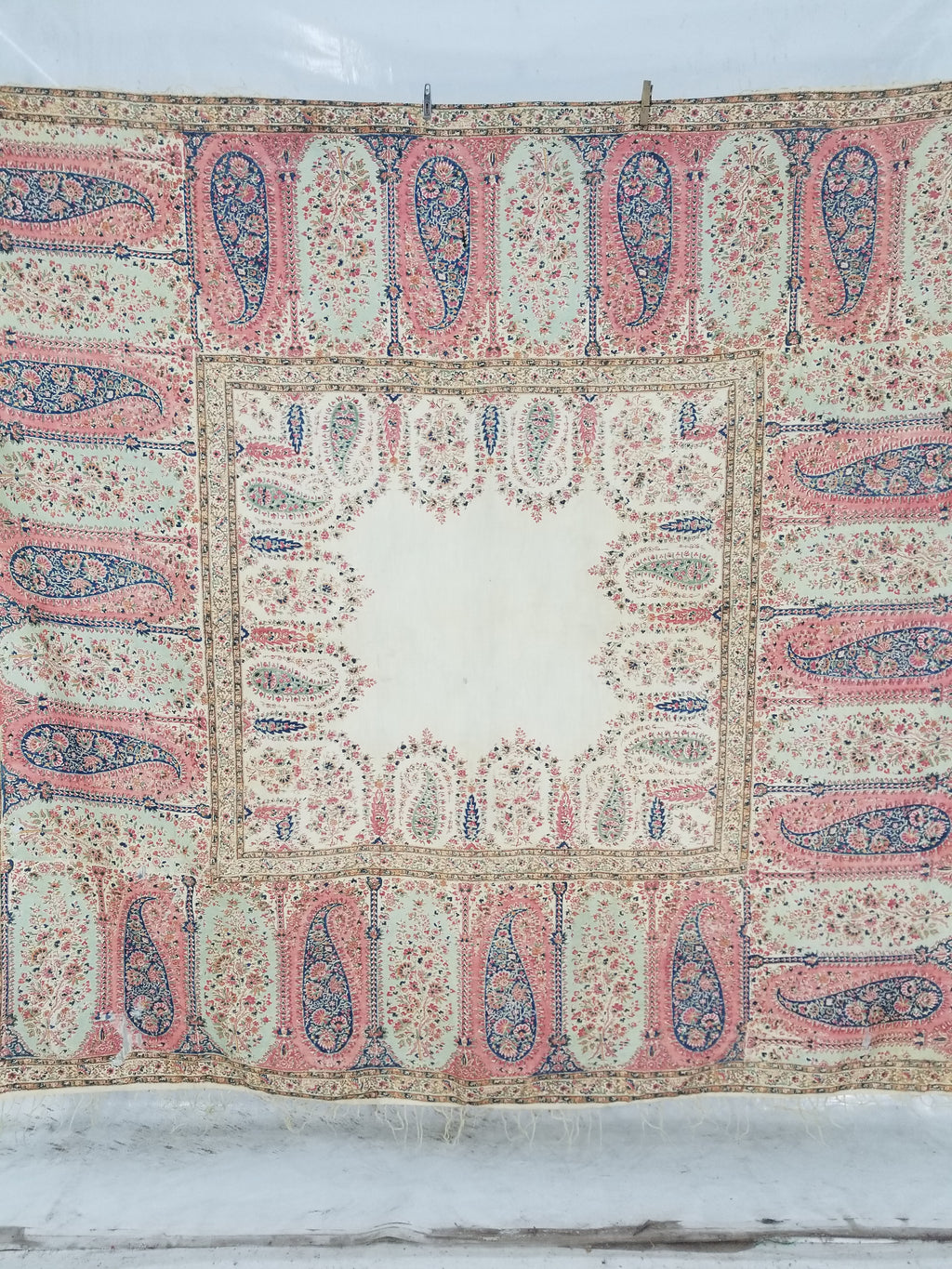 Vintage Traditional Kashmiri Paisley Printed Wool Shawl 164x153cm