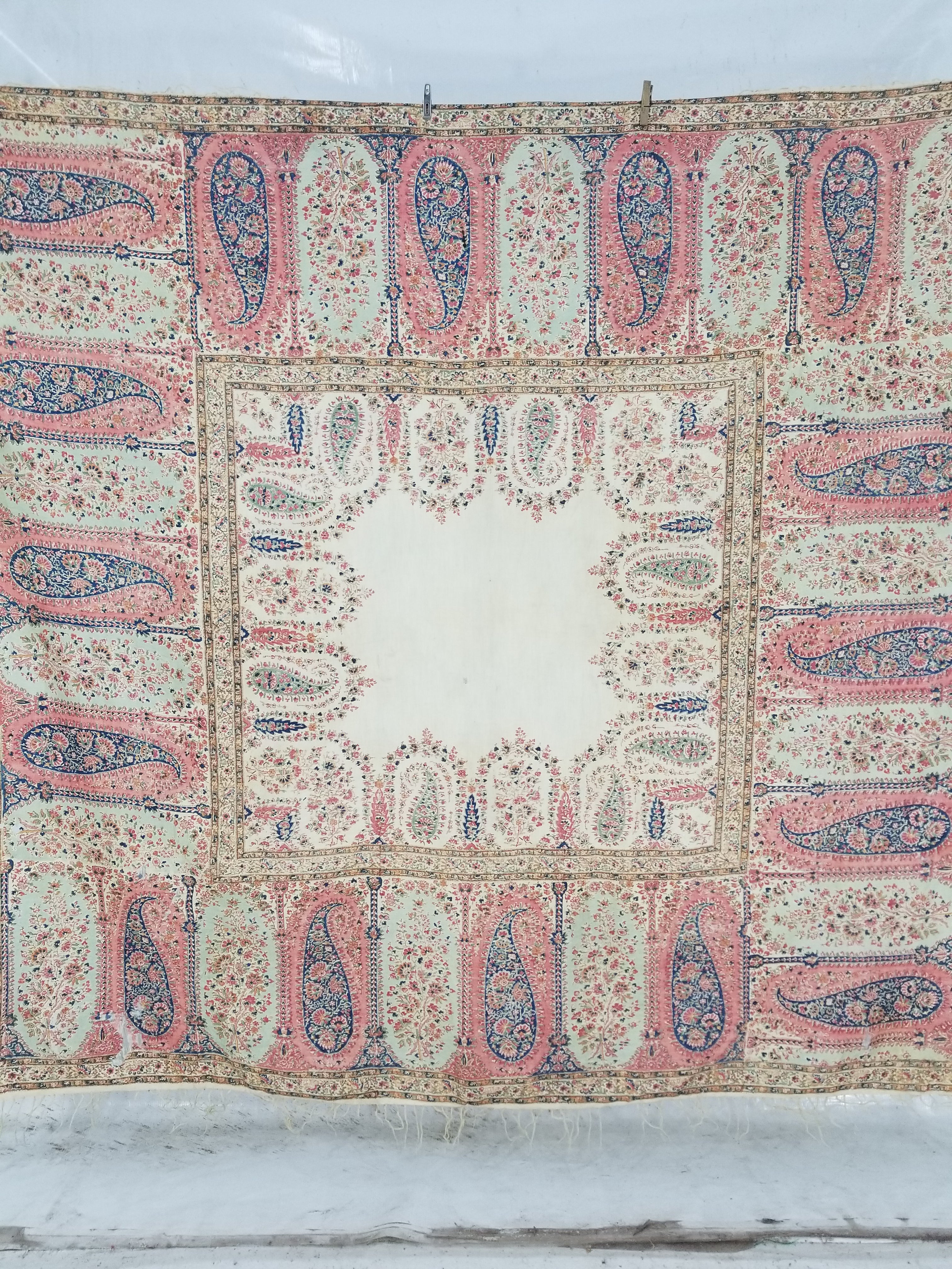 Vintage Traditional Kashmiri Paisley Printed Wool Shawl 164x153cm