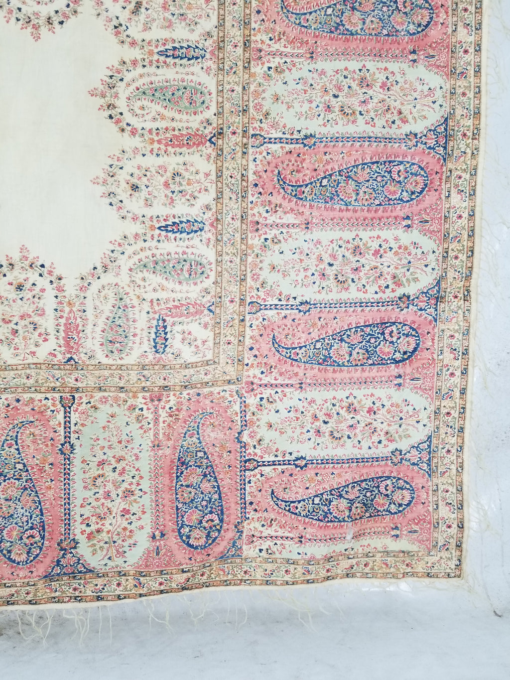 Vintage Traditional Kashmiri Paisley Printed Wool Shawl 164x153cm