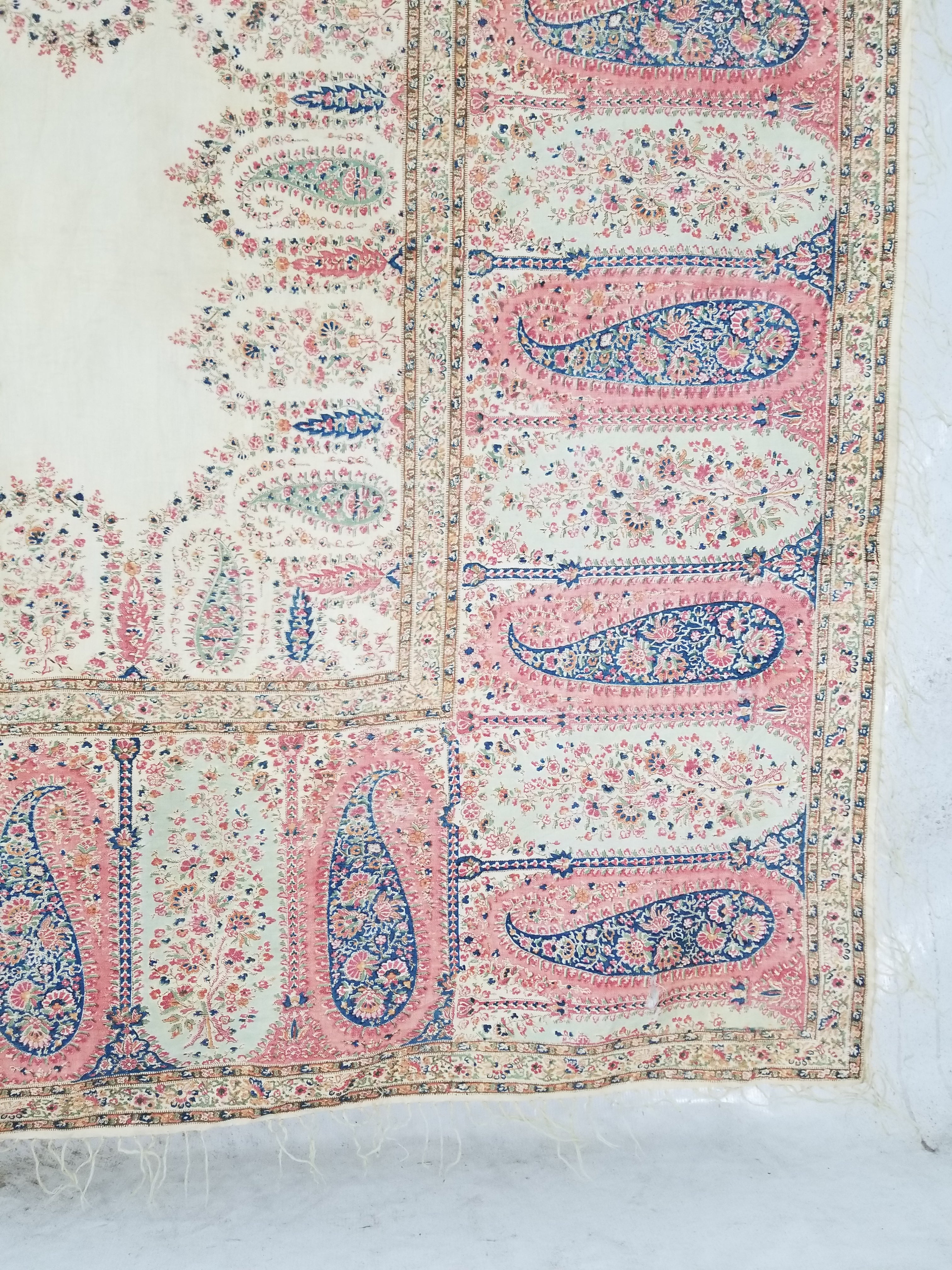 Vintage Traditional Kashmiri Paisley Printed Wool Shawl 164x153cm