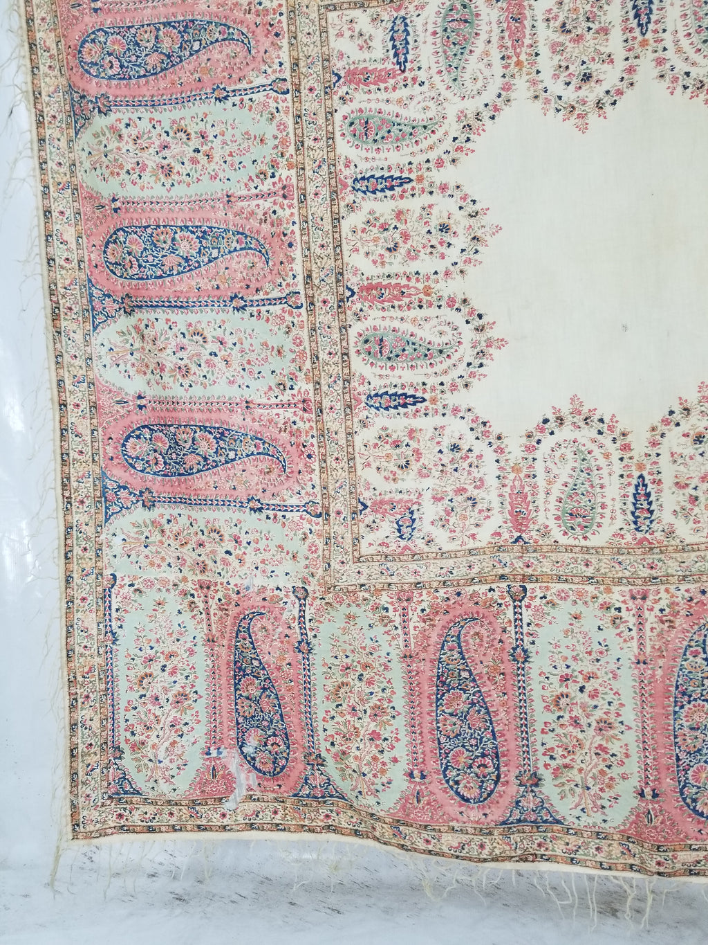 Vintage Traditional Kashmiri Paisley Printed Wool Shawl 164x153cm