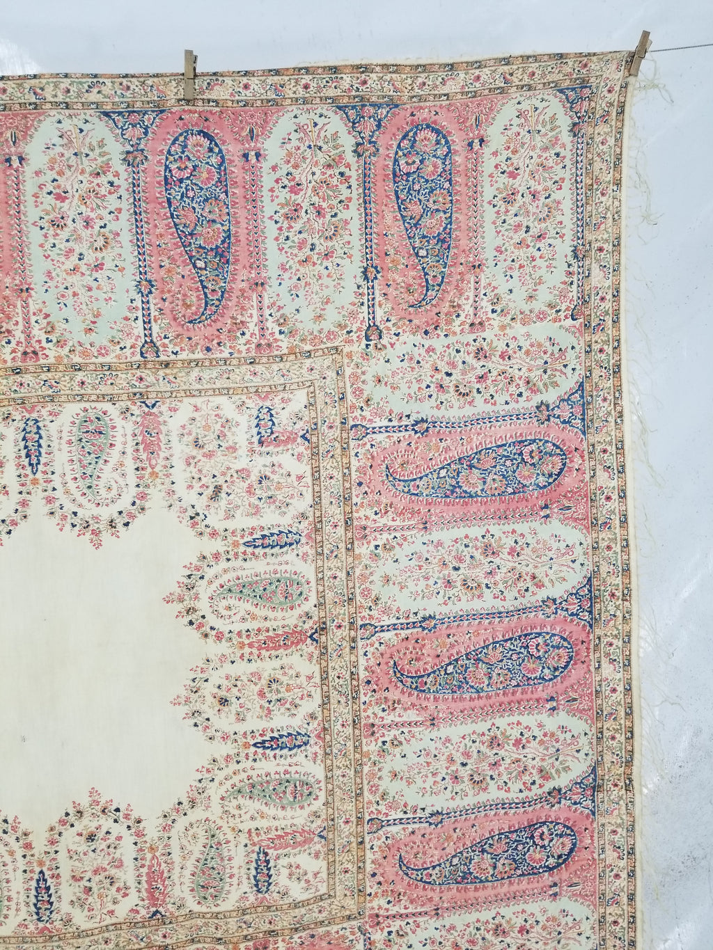 Vintage Traditional Kashmiri Paisley Printed Wool Shawl 164x153cm