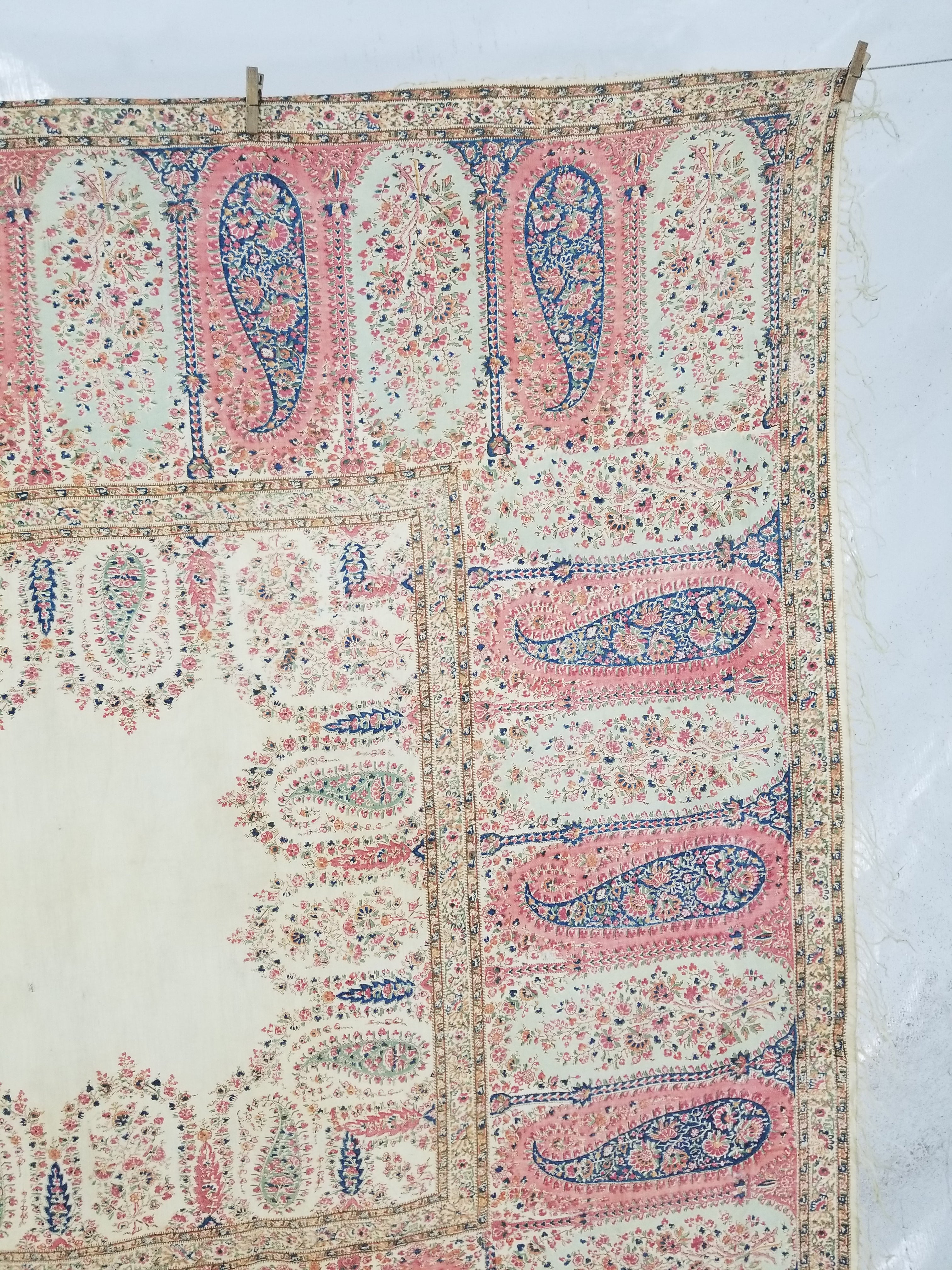Vintage Traditional Kashmiri Paisley Printed Wool Shawl 164x153cm