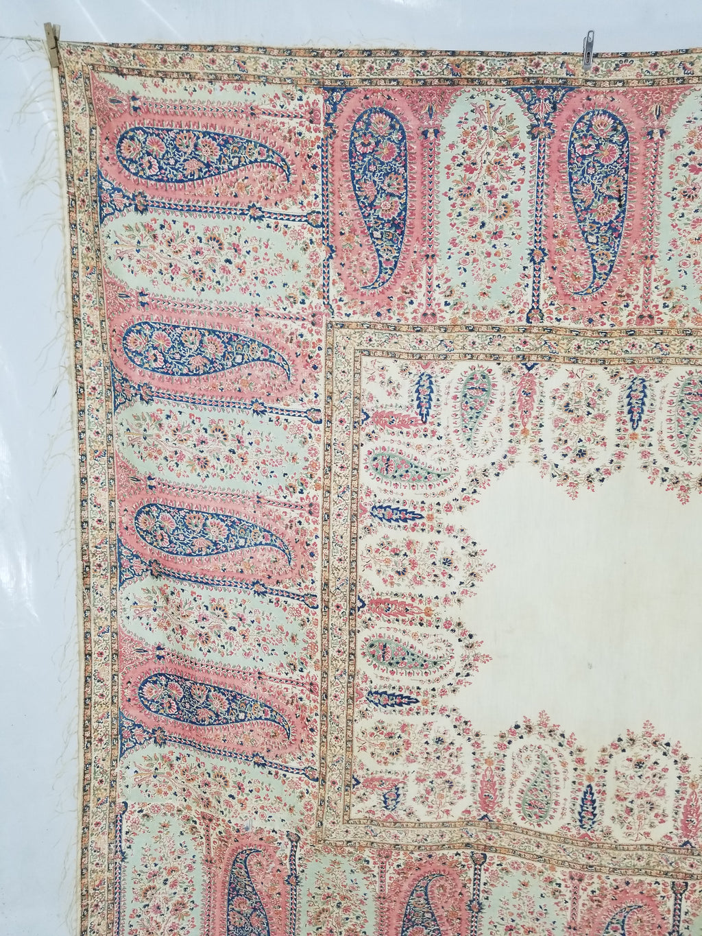 Vintage Traditional Kashmiri Paisley Printed Wool Shawl 164x153cm