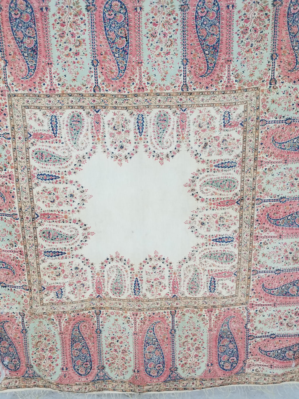 Vintage Traditional Kashmiri Paisley Printed Wool Shawl 164x153cm