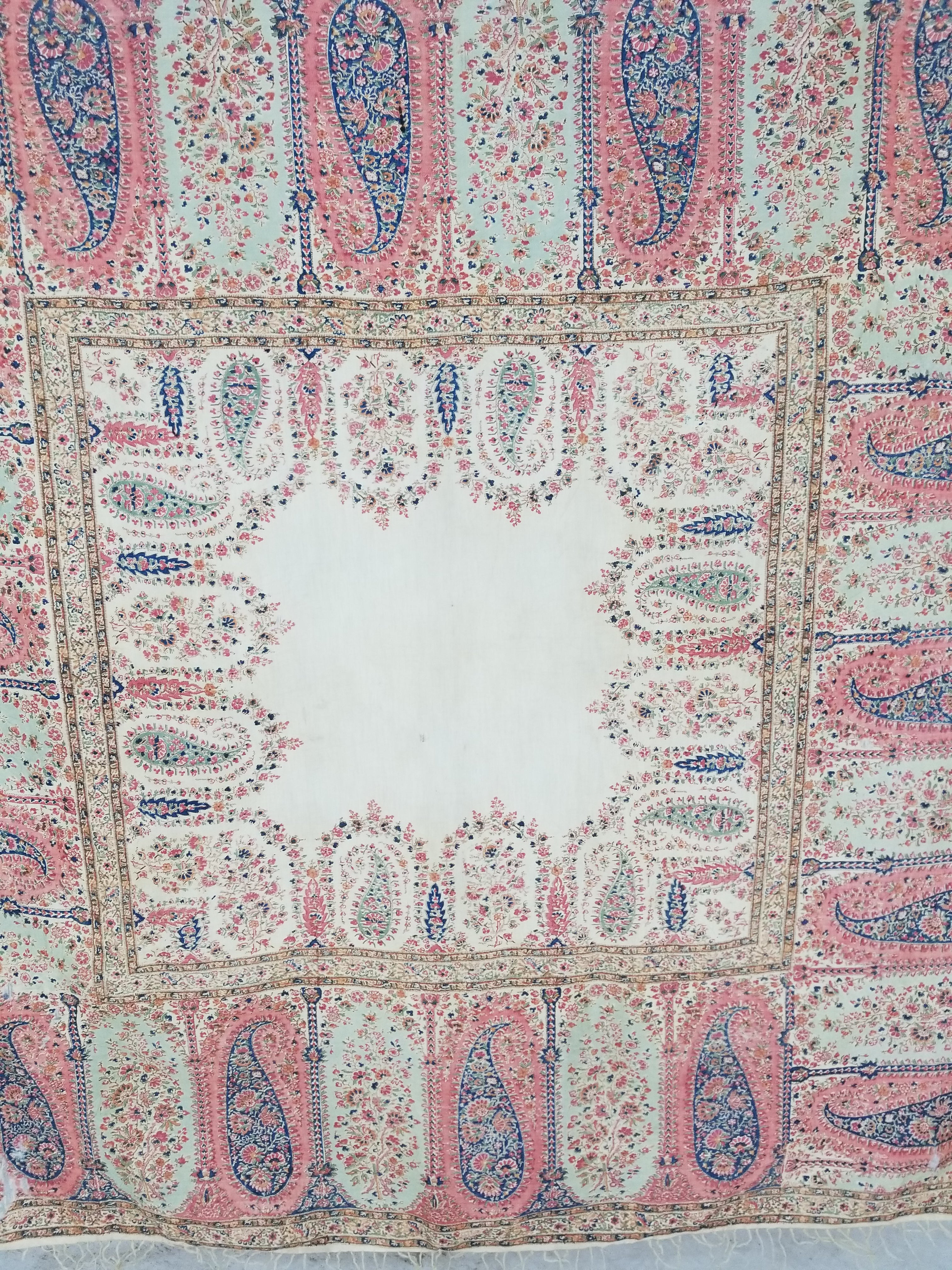 Vintage Traditional Kashmiri Paisley Printed Wool Shawl 164x153cm