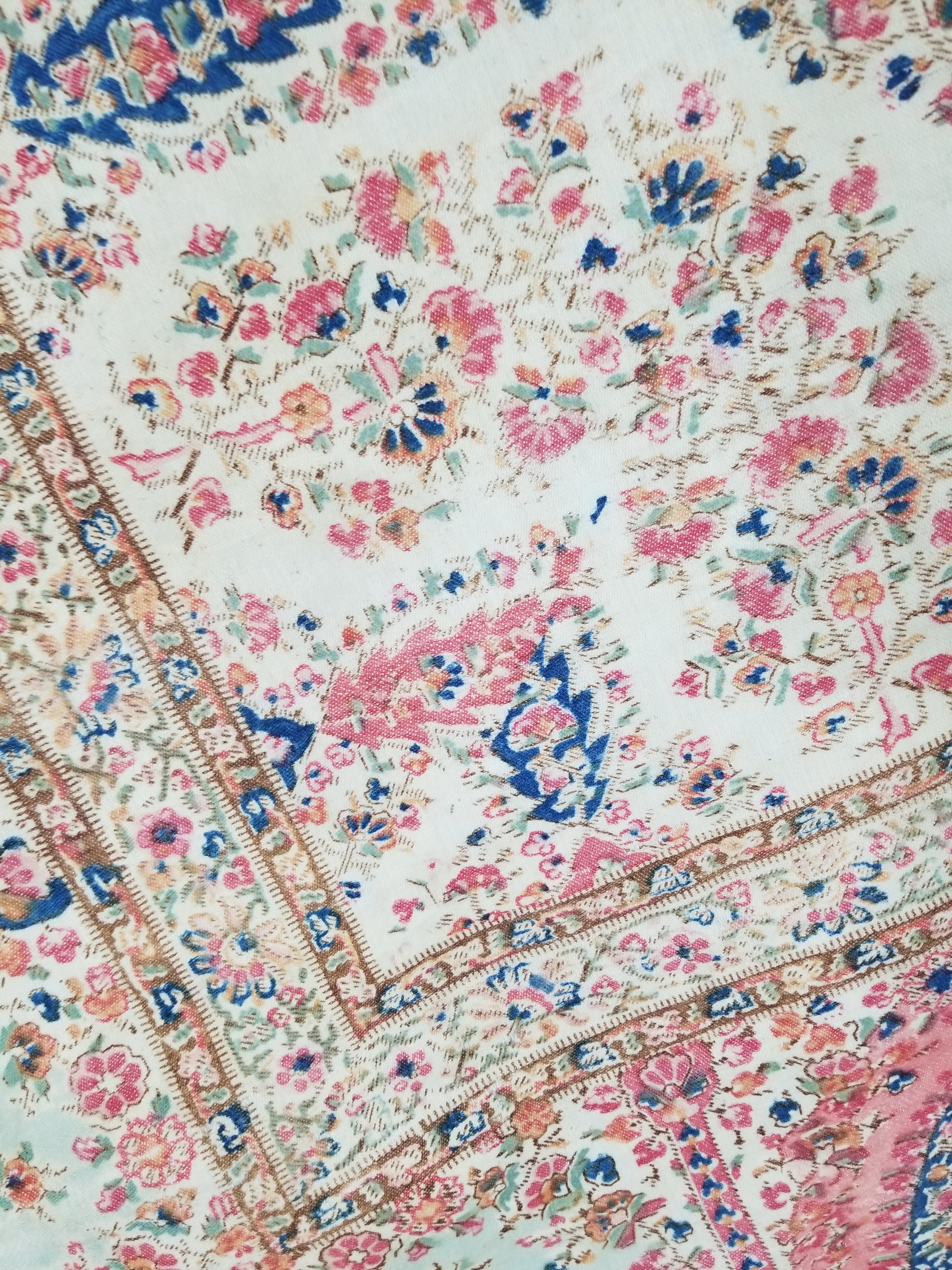Vintage Traditional Kashmiri Paisley Printed Wool Shawl 164x153cm