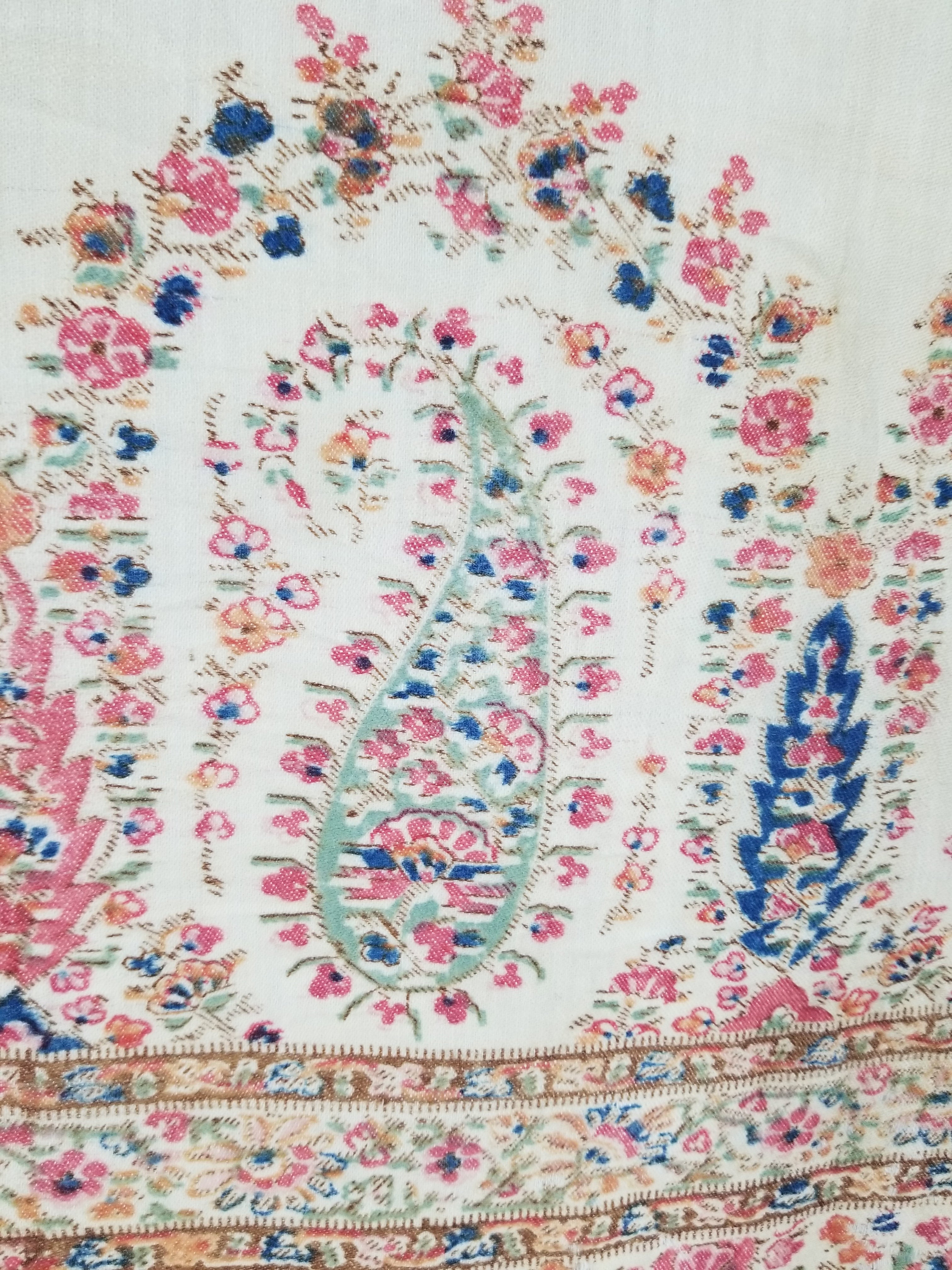Vintage Traditional Kashmiri Paisley Printed Wool Shawl 164x153cm